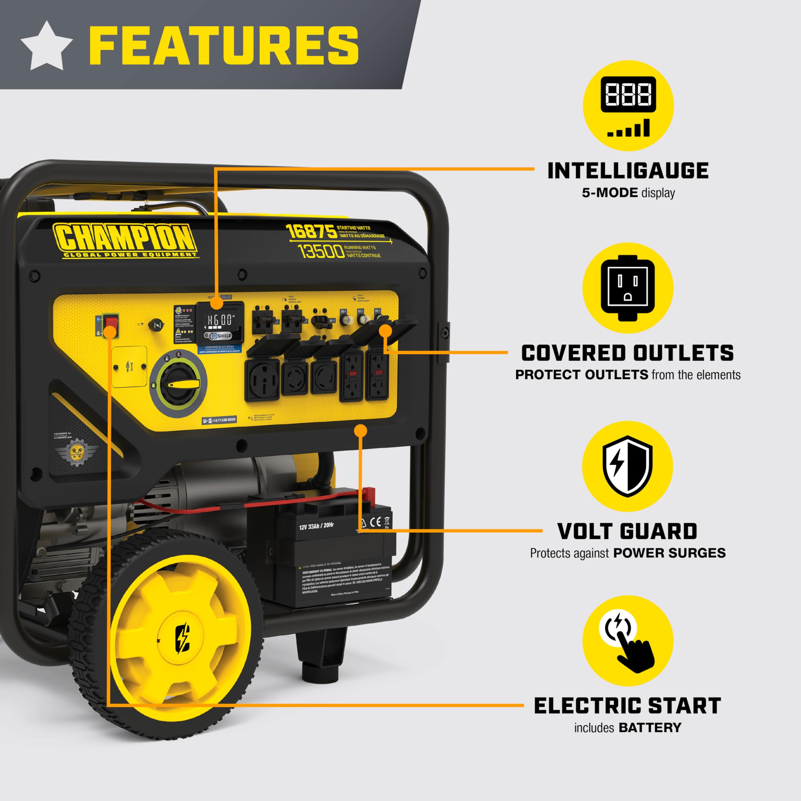Champion Power Equipment 16,875-Watt Electric Start Home Backup Portable Generator with Free 3-Year Warranty