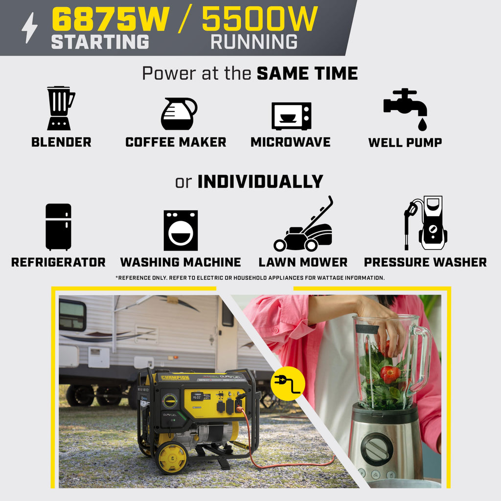 Champion Power Equipment 6875-Watt Dual Fuel Portable Generator with Free 3-Year Warranty