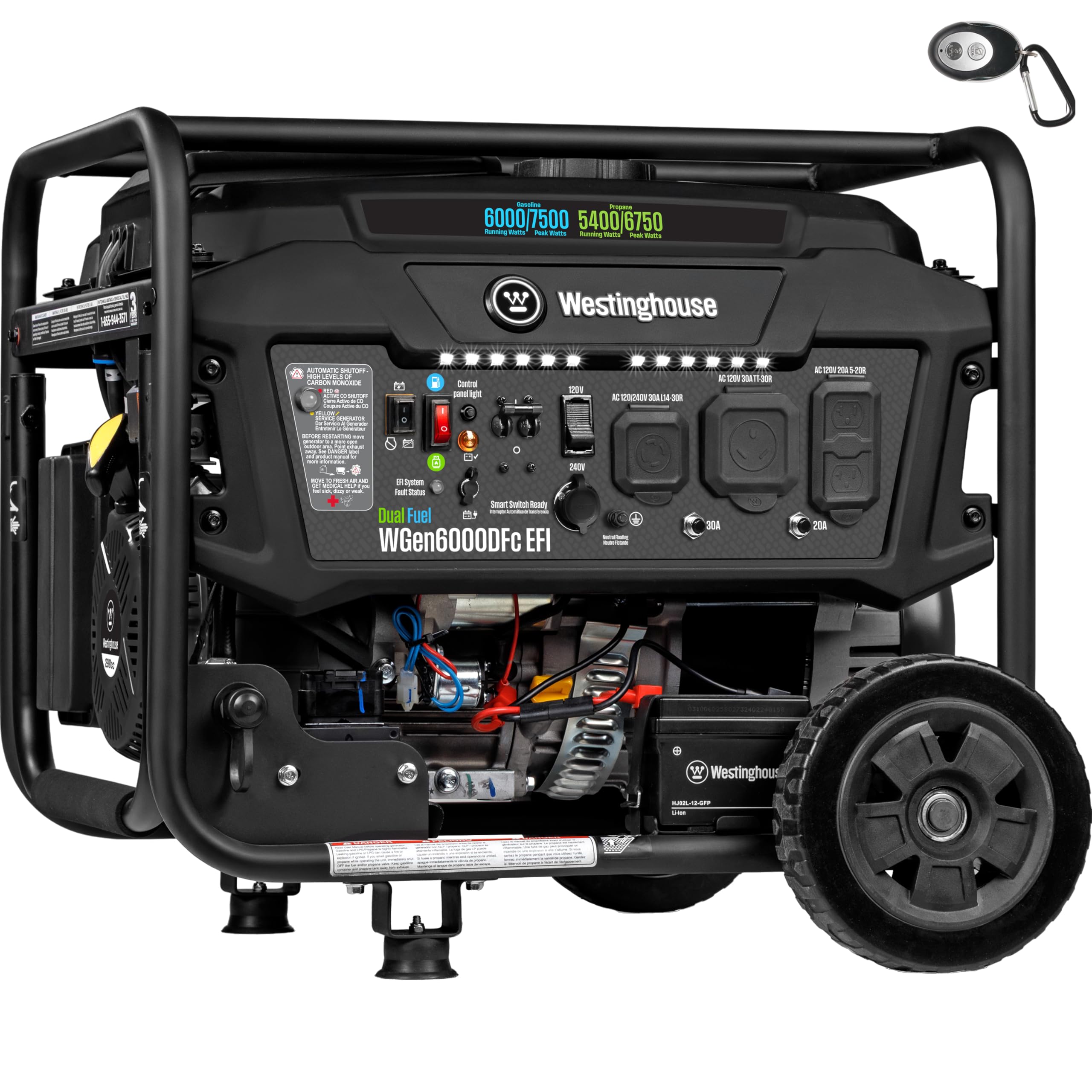 Westinghouse 9500 Peak Watt Dual Fuel Home Backup Portable Generator, Remote Electric Start, Transfer Switch Ready, Gas & Propane Powered