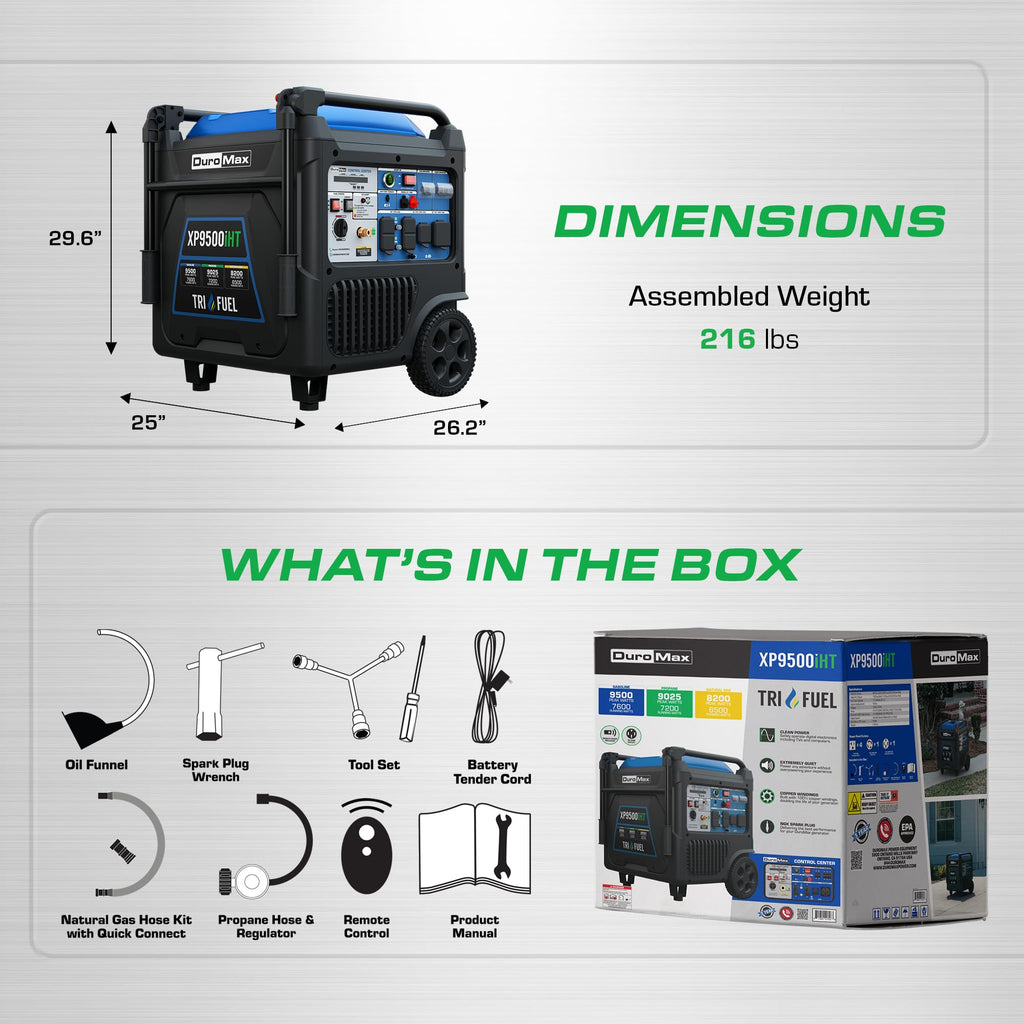 DuroMax XP16000iH 16,000-Watt Dual Fuel Portable Digital Inverter Generator - Gas & Propane, Remote Electric Start, Whole Home Power Backup, Transfer Switch Ready, RV & Emergency Ready