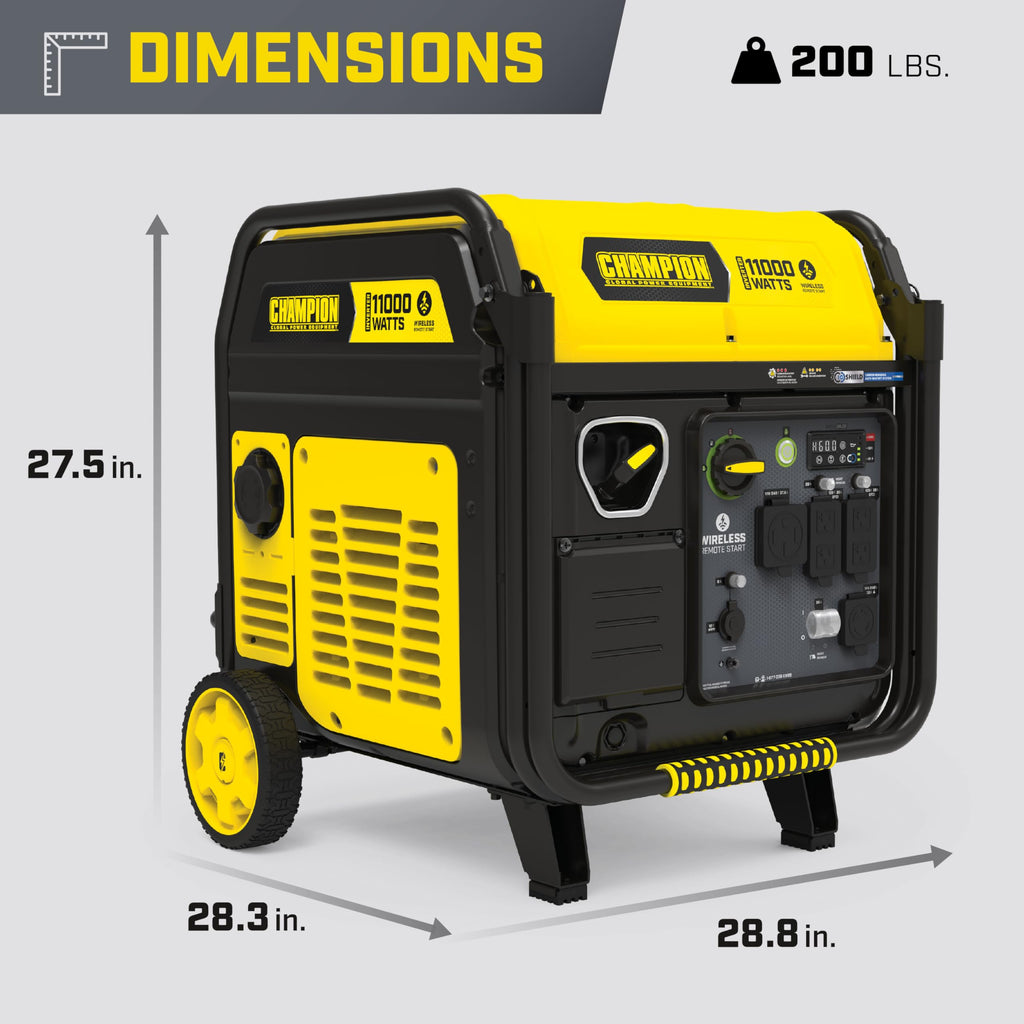 Champion Power Equipment 11,000-Watt Wireless Remote Start Home Backup Portable Inverter Generator with Quiet Technology and Free 3-Year Warranty