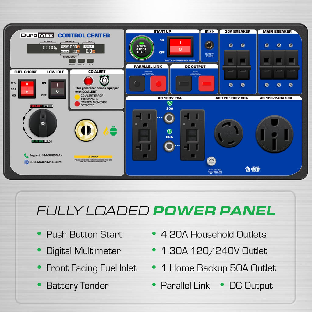 DuroMax XP16000iHT 16,000-Watt Tri Fuel Portable Digital Inverter Generator - Gas, Propane & Natural Gas, Remote Electric Start, Whole Home Power Backup, Transfer Switch Ready, RV & Emergency Ready
