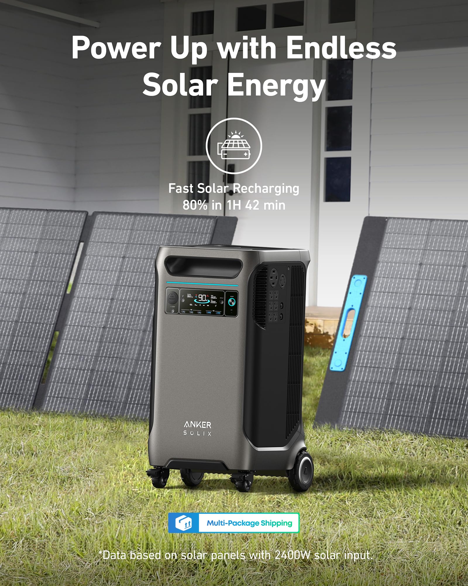 Anker SOLIX F3800 Portable Power Station with 400W Solar Panel, 3840Wh LiFePO4 Battery, 6000W AC output with 120V/240V, Solar Generator for Home Use, RV, Emergencies, Power Outages, Outdoor Camping