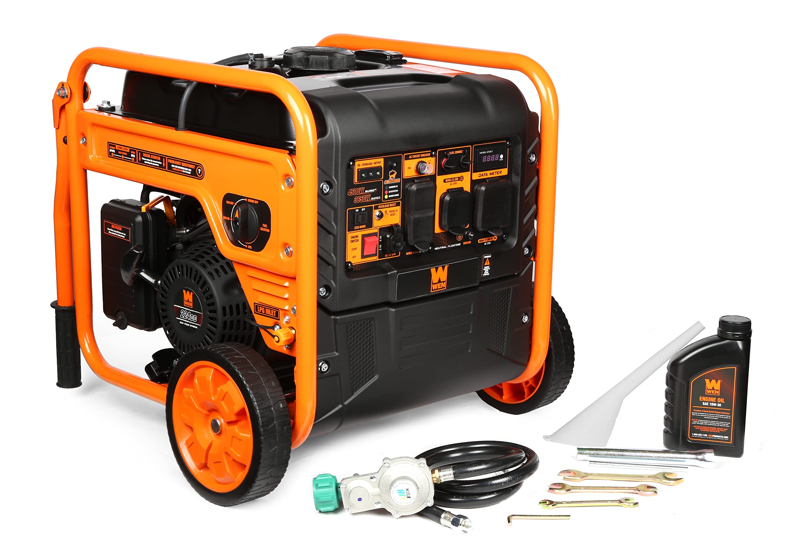 WEN GN400i RV-Ready 4000-Watt Open Frame Inverter Generator, CARB Compliant, Black/orange