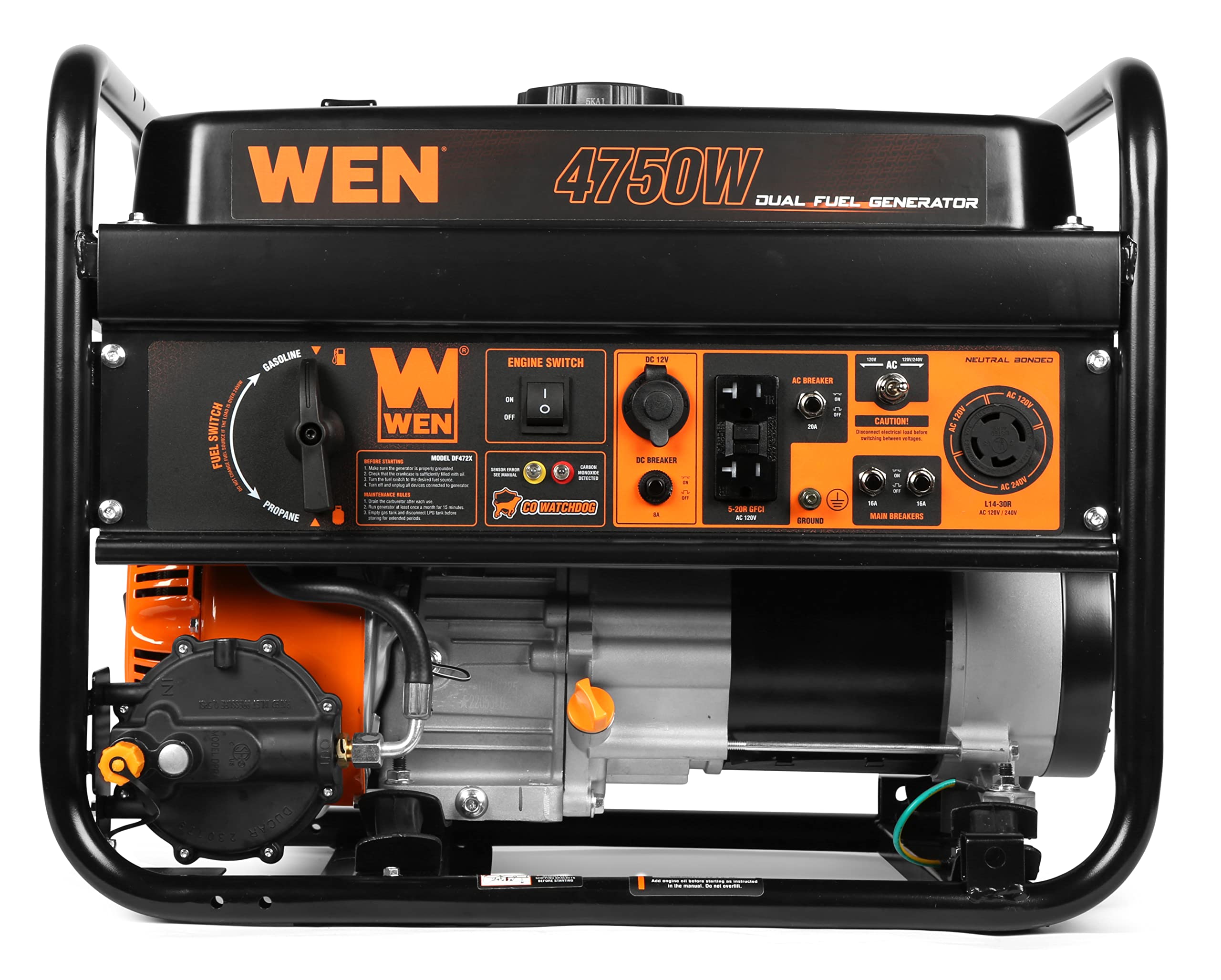WEN DF472X 4750-Watt 120-Volt/240-Volt Dual Fuel Portable Generator with CO Shutdown Sensor