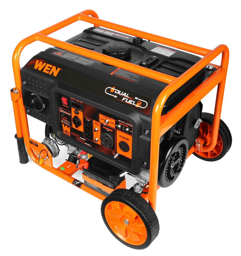 WEN DF623X 6250-Watt 120-Volt/240-Volt Dual Fuel Electric Start Portable Generator with Wheel Kit and CO Shutdown Sensor, Black