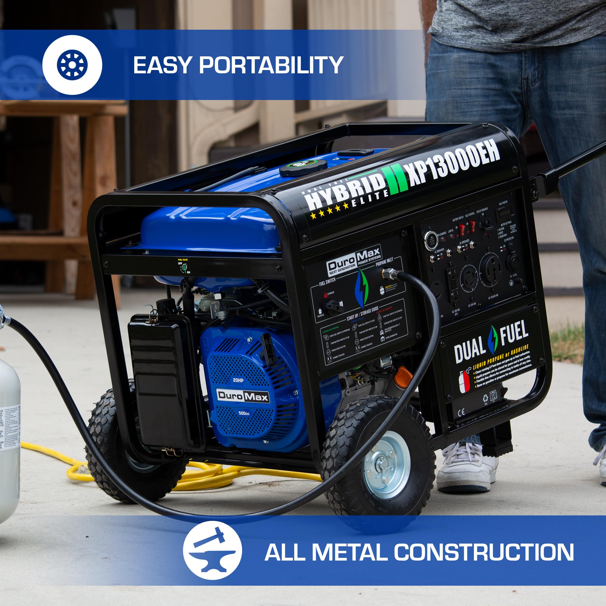 DuroMax XP5500EH 5,500-Watt Dual Fuel Portable Generator - Gas & Propane, Electric Start, RV & Emergency Ready
