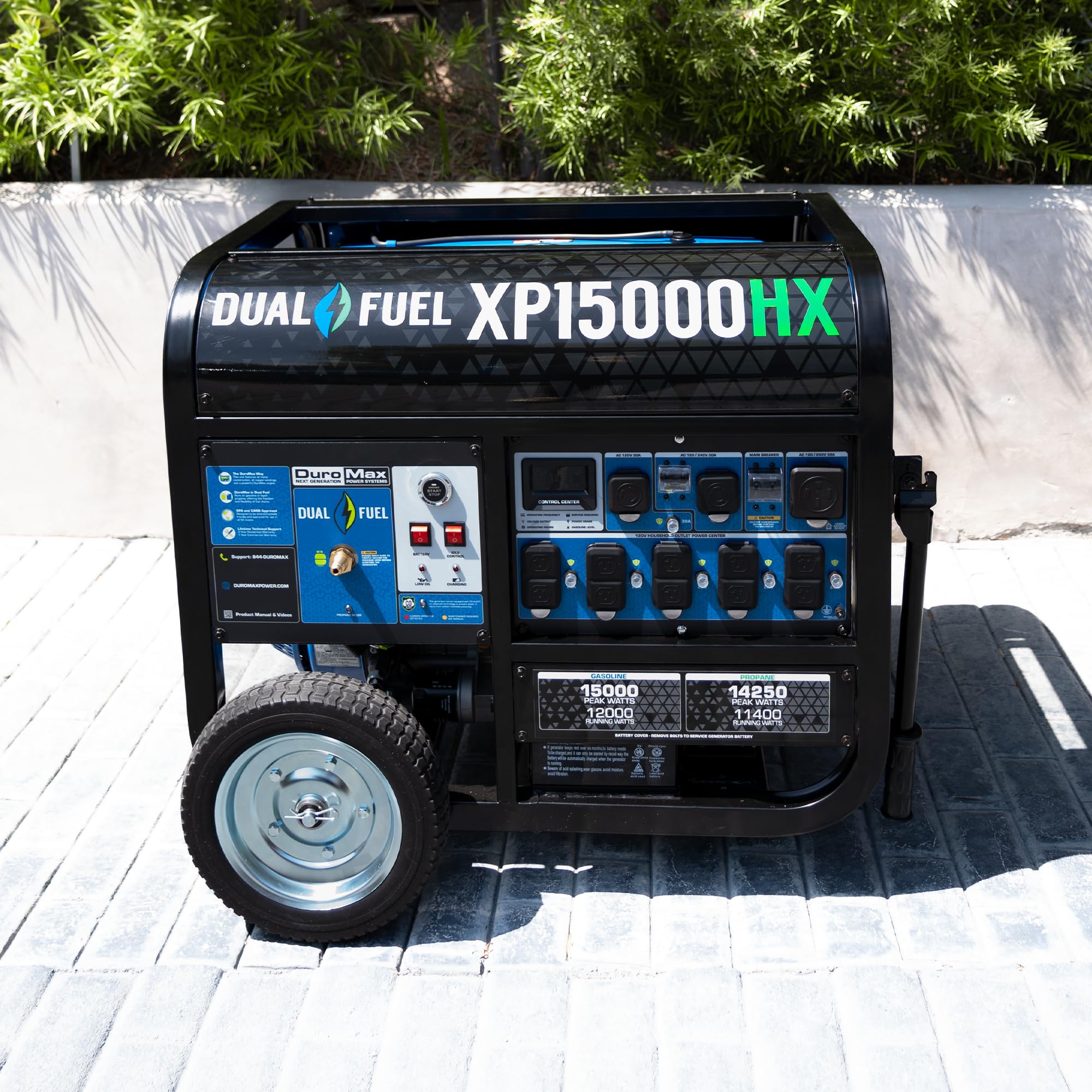 DuroMax XP12000HX 12,000-Watt Dual Fuel Portable Generator - Gas & Propane, Electric Start, Whole Home Power Backup, Transfer Switch Ready, RV & Emergency Ready