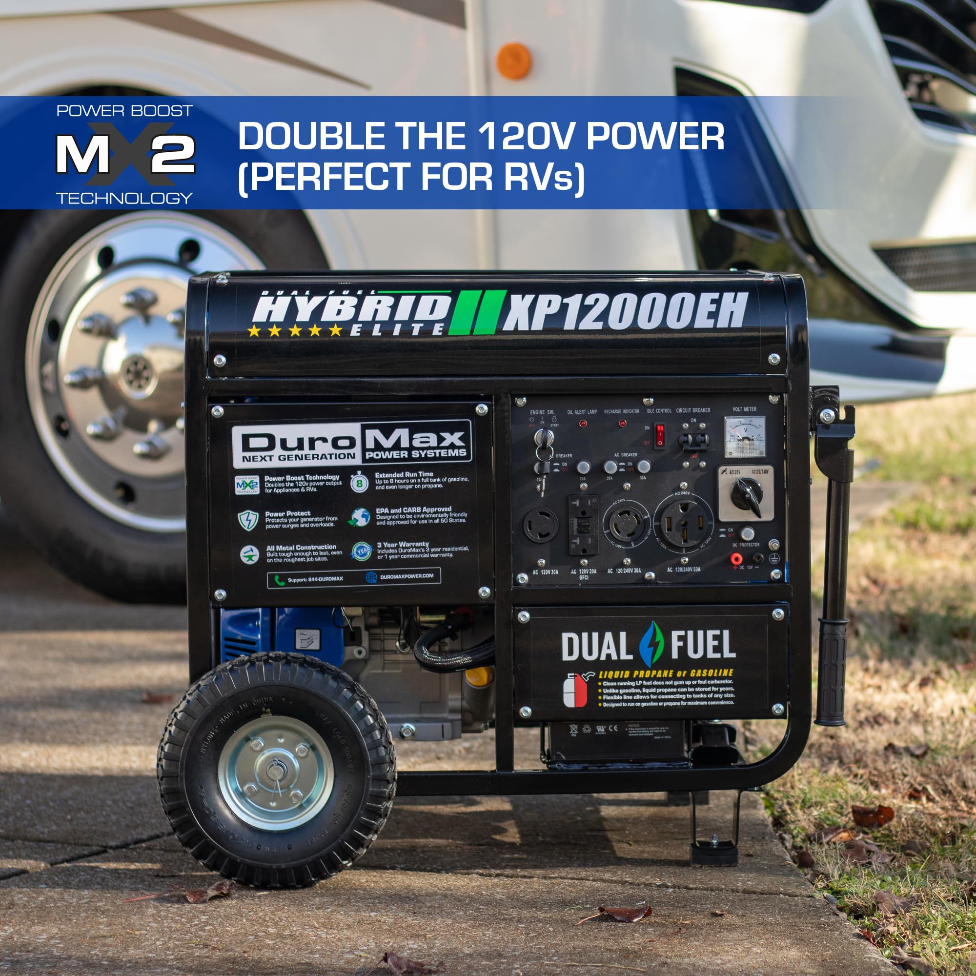 DuroMax XP5500EH 5,500-Watt Dual Fuel Portable Generator - Gas & Propane, Electric Start, RV & Emergency Ready
