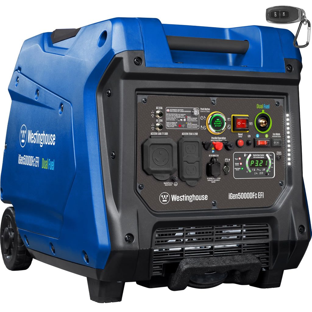 Westinghouse 5000 Peak Watt Super Quiet Portable Inverter Generator, Remote Electric Start with Auto Choke, Wheel & Handle Kit, RV Ready, Gas Powered, Parallel Capable