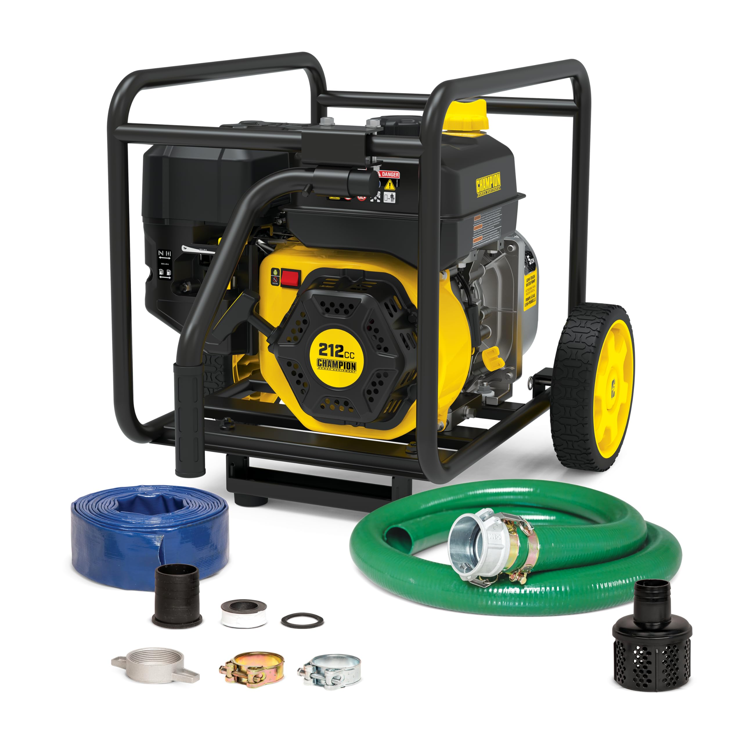 Champion Power Equipment 2-Inch Gas-Powered Semi-Trash Water Transfer Pump with Hose and Wheel Kit