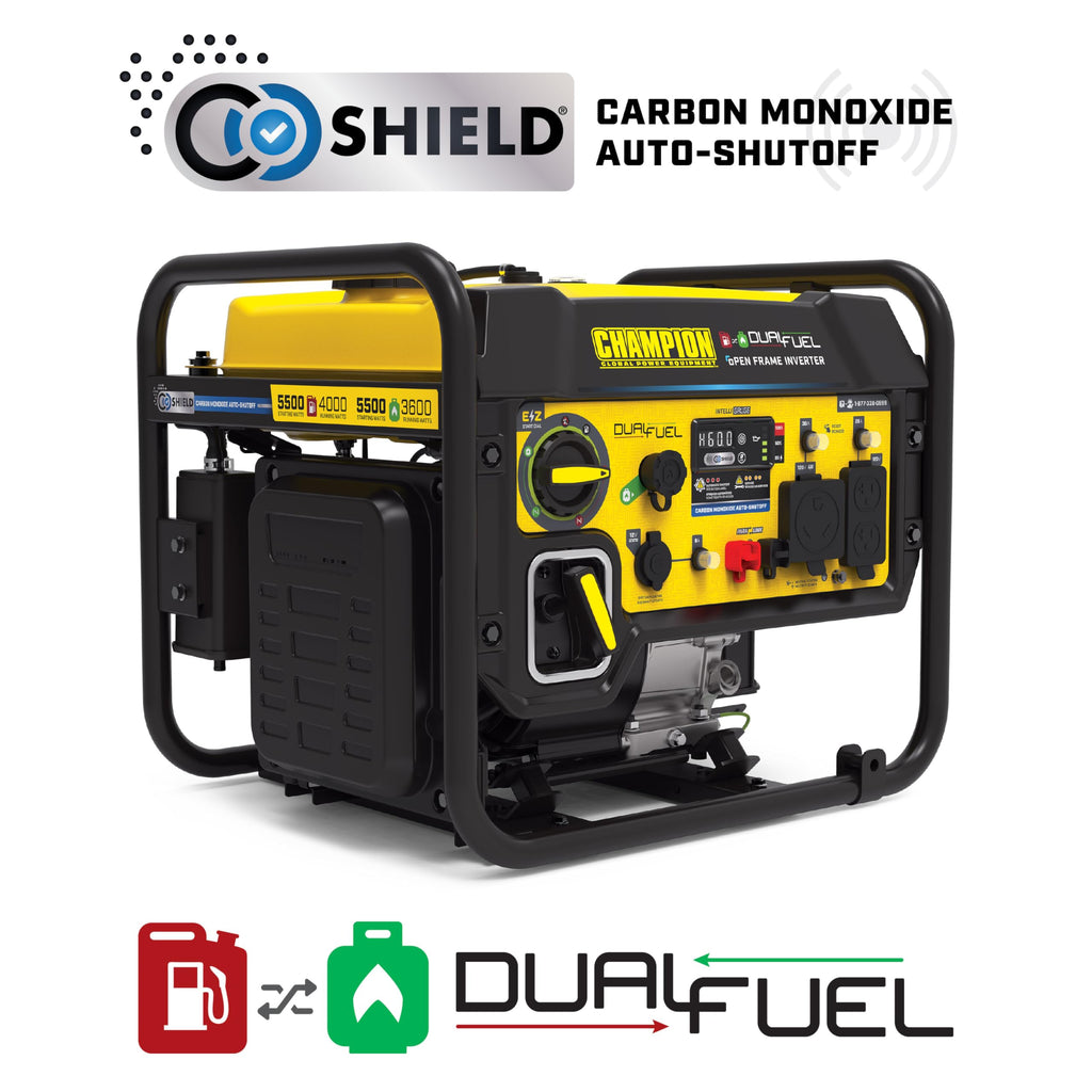 Champion Power Equipment 5500-Watt Dual Fuel RV Ready Portable Open Frame Inverter Generator with Quiet Technology and Free 3-Year Warranty, CARB Compliant