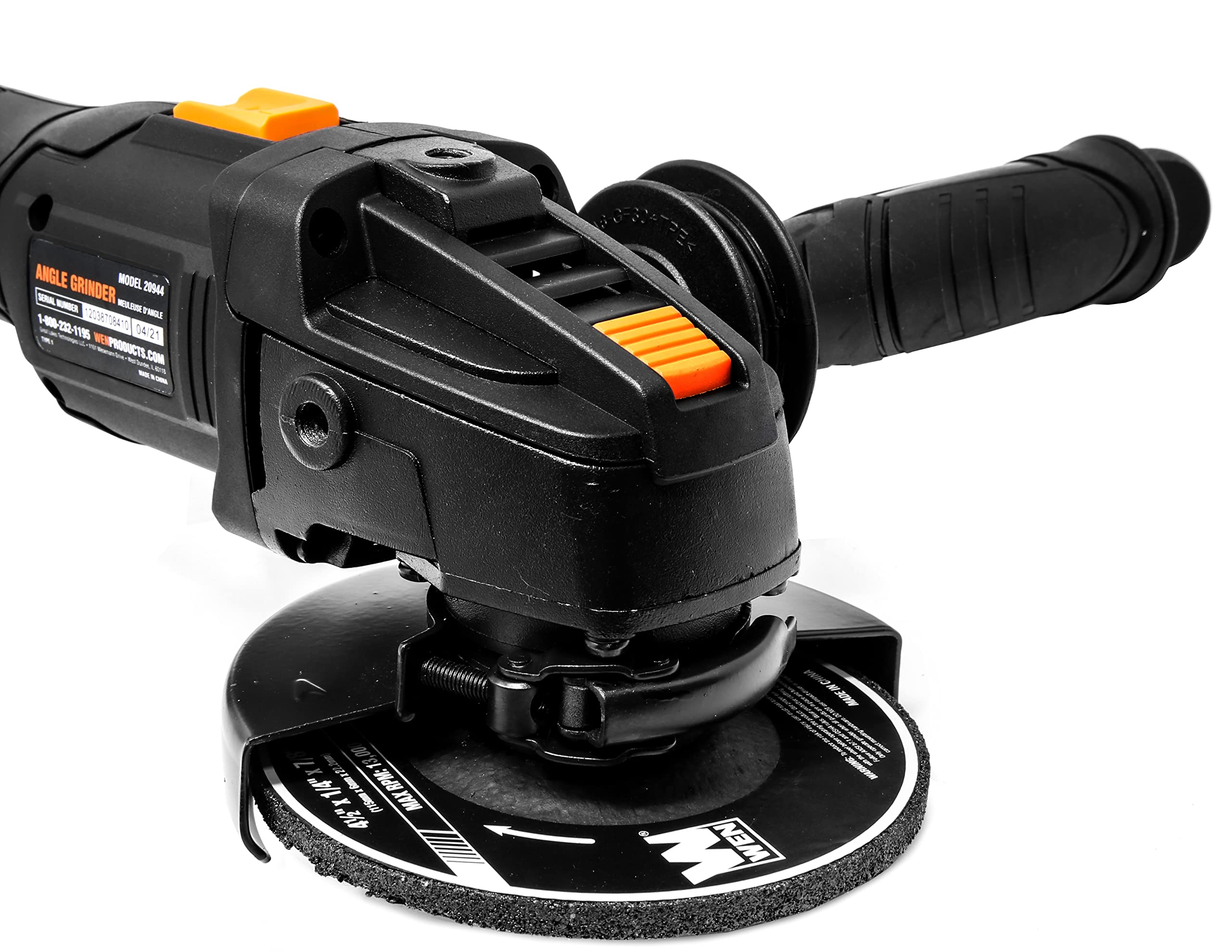 WEN Cordless Angle Grinder, Brushless with 20V Max 4.0 Ah Lithium-Ion Battery and Charger (20944), Black