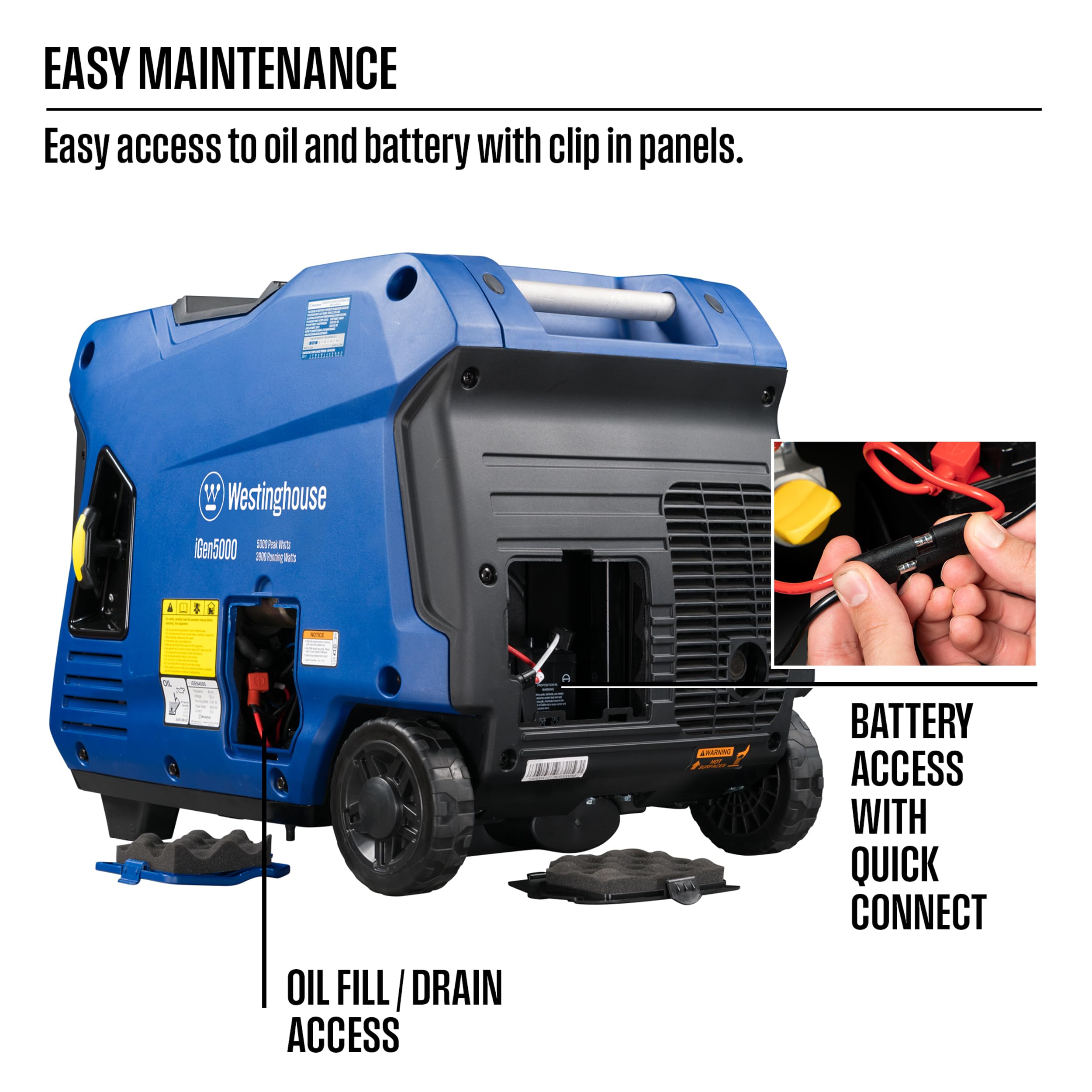 Westinghouse 5000 Peak Watt Super Quiet Portable Inverter Generator, Remote Electric Start with Auto Choke, Wheel & Handle Kit, RV Ready, Gas Powered, Parallel Capable