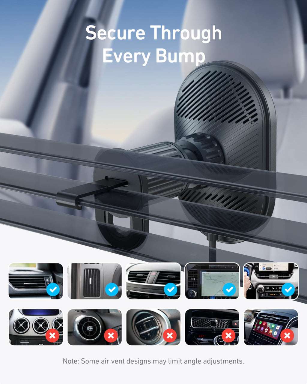 Anker Prime MagSafe Car Mount Charger, Qi2 25W Certified Wireless Car Charger with AirCool, Strong Magnets, Air Vent Mount for iPhone 17-12 Series (Check Vent Compatibility, 60W Adapter Included)