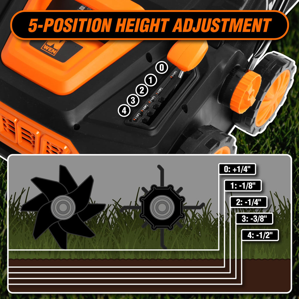 WEN 15-Inch 13-Amp 2-in-1 Electric Dethatcher and Scarifier with 12-Gallon Collection Bag (DT1315)