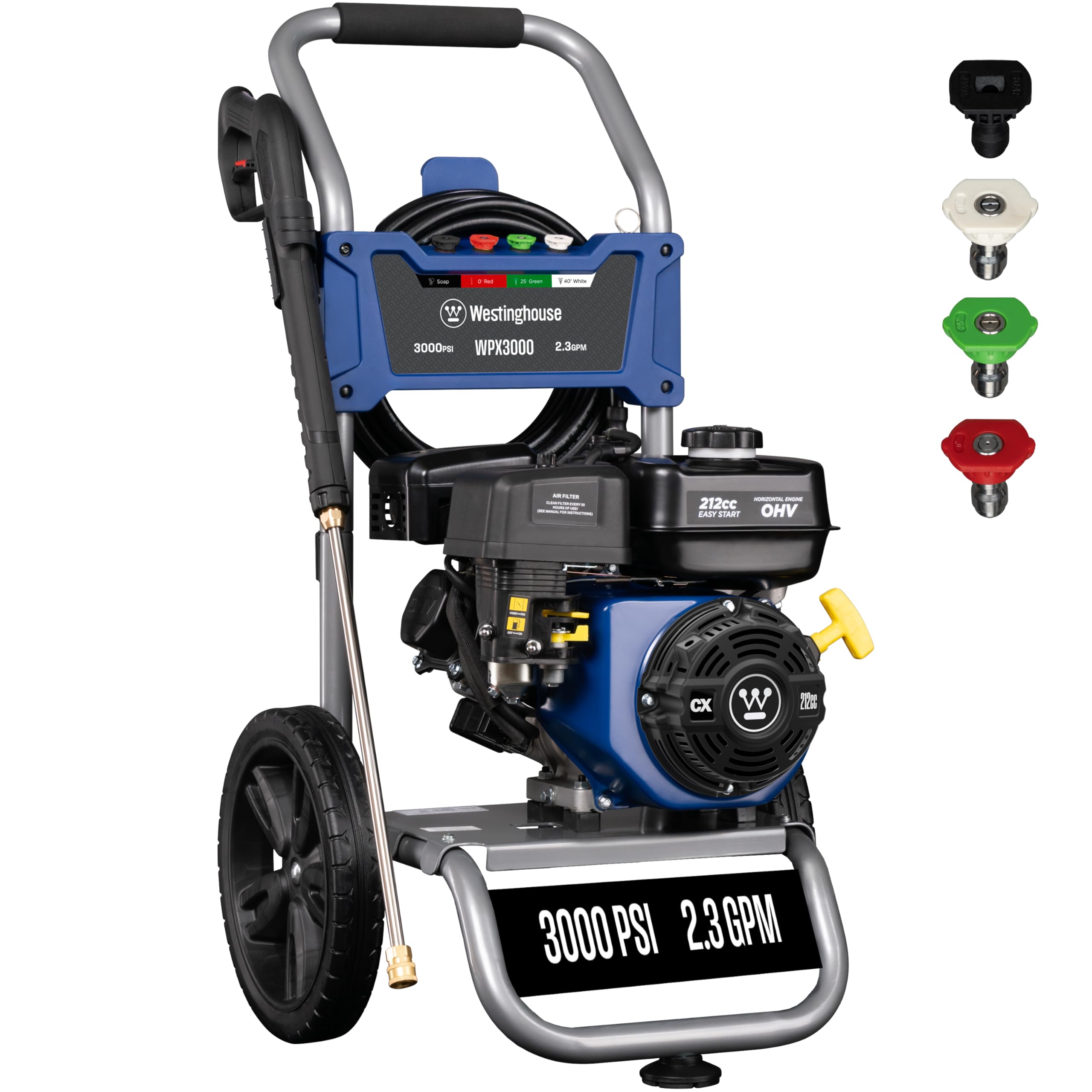 Westinghouse WPX3200 Gas Pressure Washer, 3200 PSI and 2.5 GPM, Onboard Soap Tank, Spray Gun and Wand, 5 Nozzle Set, for Cars/Fences/Driveways/Homes/Patios/Furniture