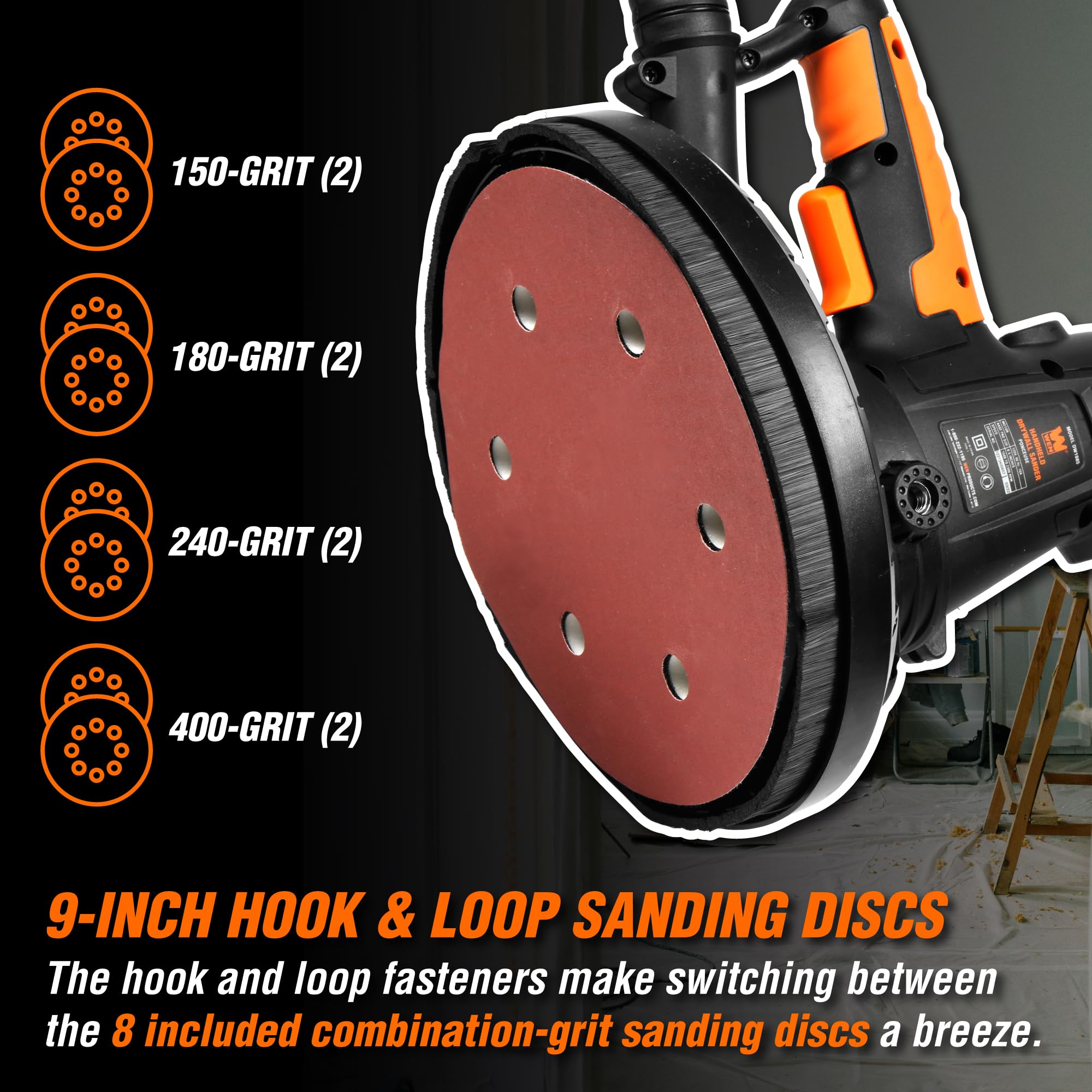 WEN Drywall Sander, Variable Speed with 15 ft. Hose (6369)