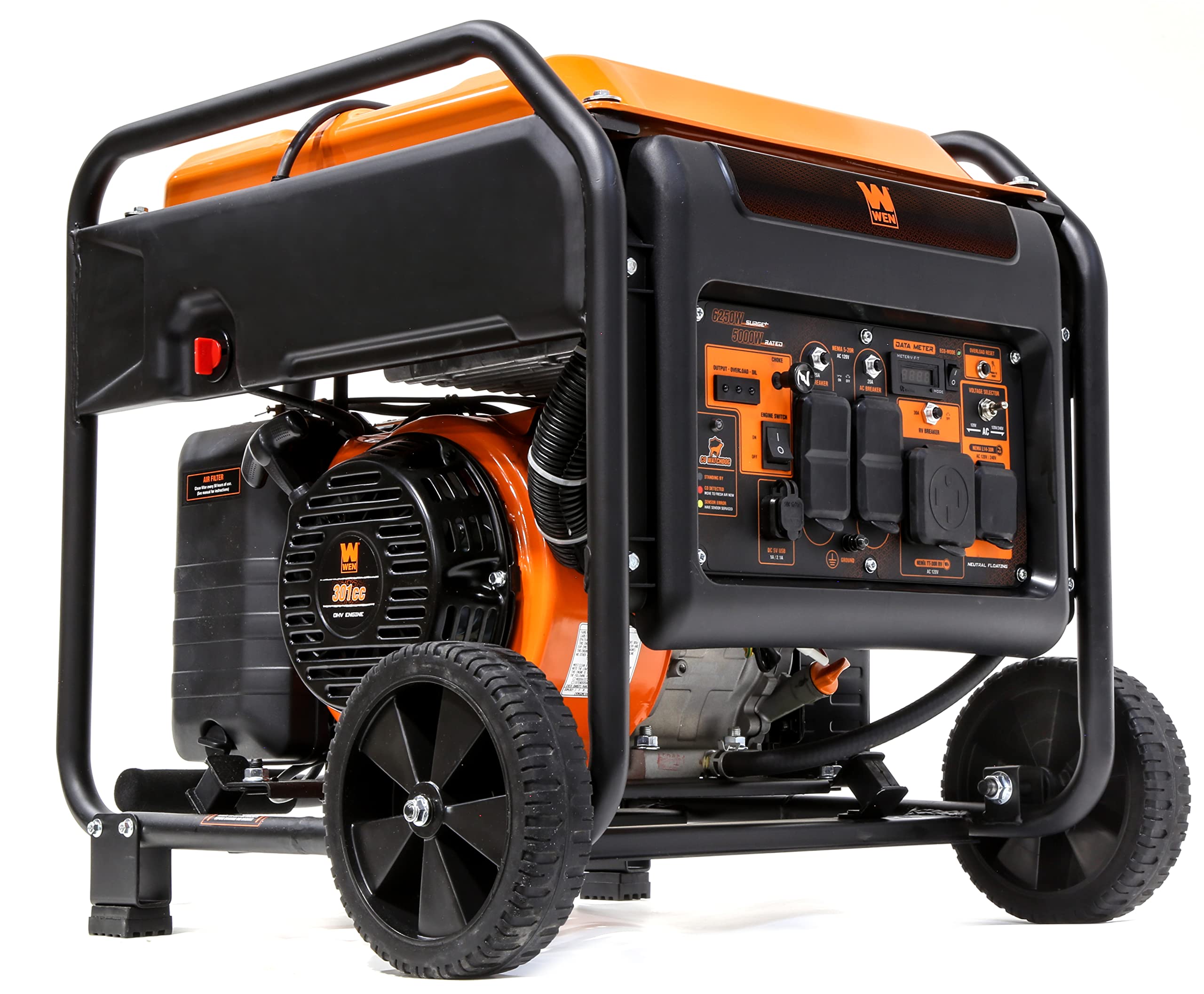WEN GN400i RV-Ready 4000-Watt Open Frame Inverter Generator, CARB Compliant, Black/orange
