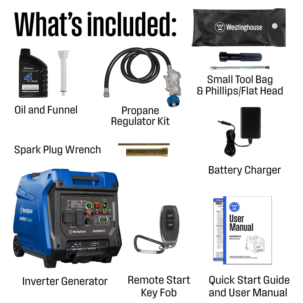 Westinghouse 5000 Peak Watt Super Quiet Portable Inverter Generator, Remote Electric Start with Auto Choke, Wheel & Handle Kit, RV Ready, Gas Powered, Parallel Capable