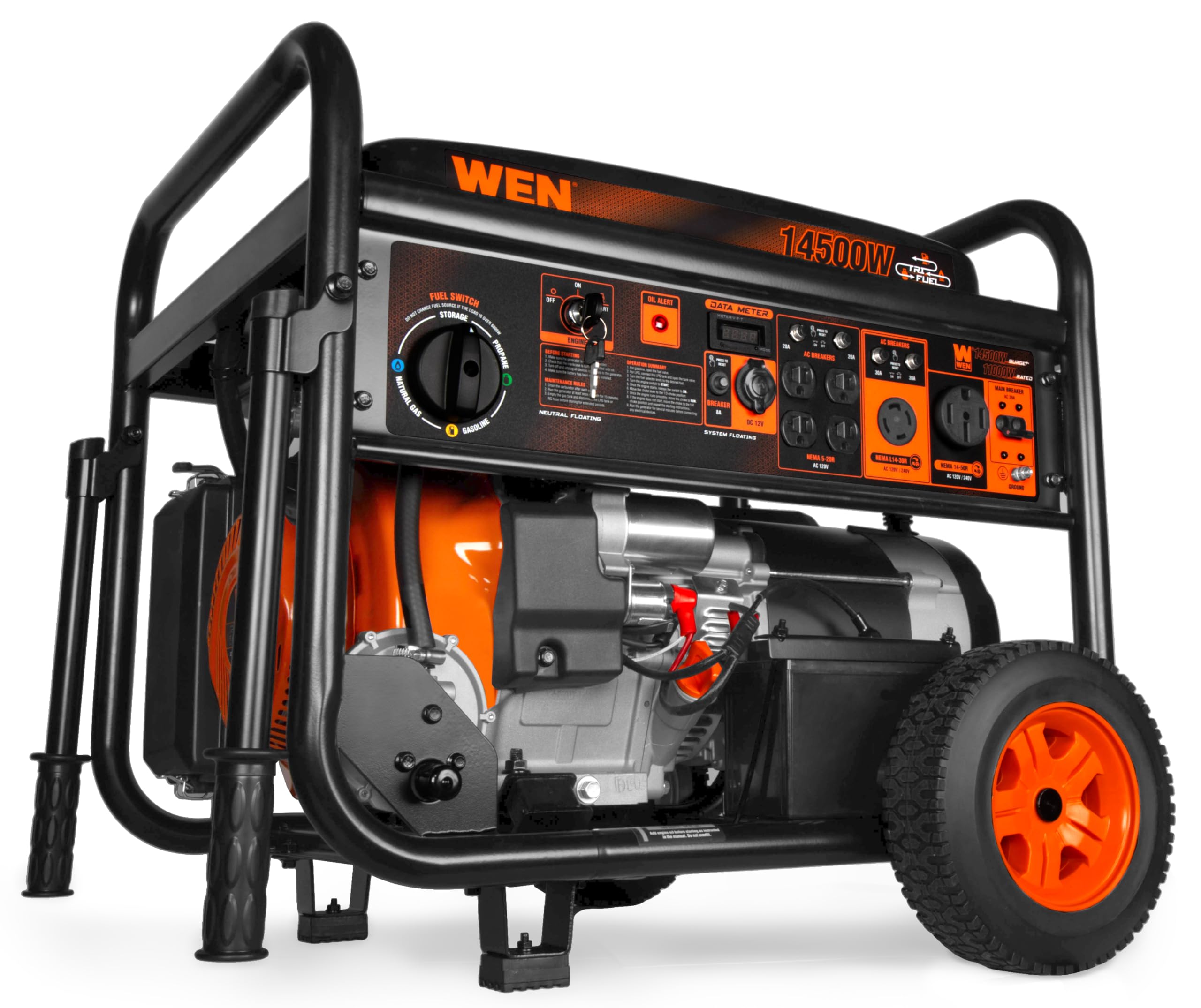 WEN 11,000-Watt 120V/240V Dual Fuel Portable Generator with Wheel Kit and Electric Start (DF1100T)