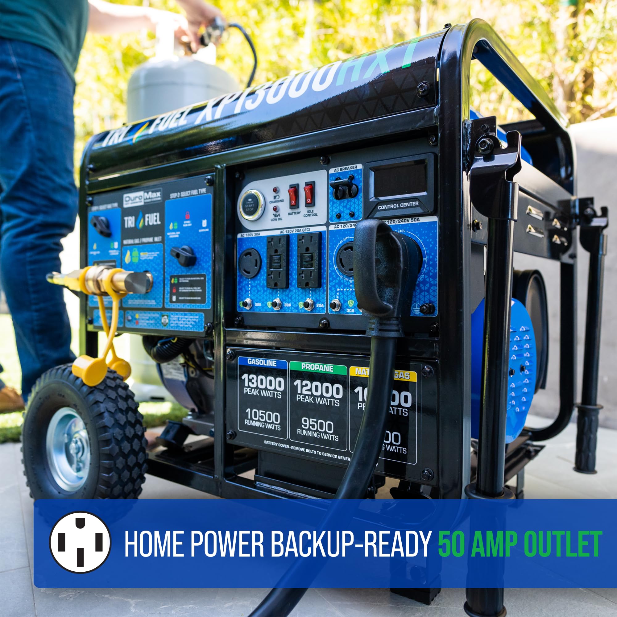 DuroMax XP12000HX 12,000-Watt Dual Fuel Portable Generator - Gas & Propane, Electric Start, Whole Home Power Backup, Transfer Switch Ready, RV & Emergency Ready