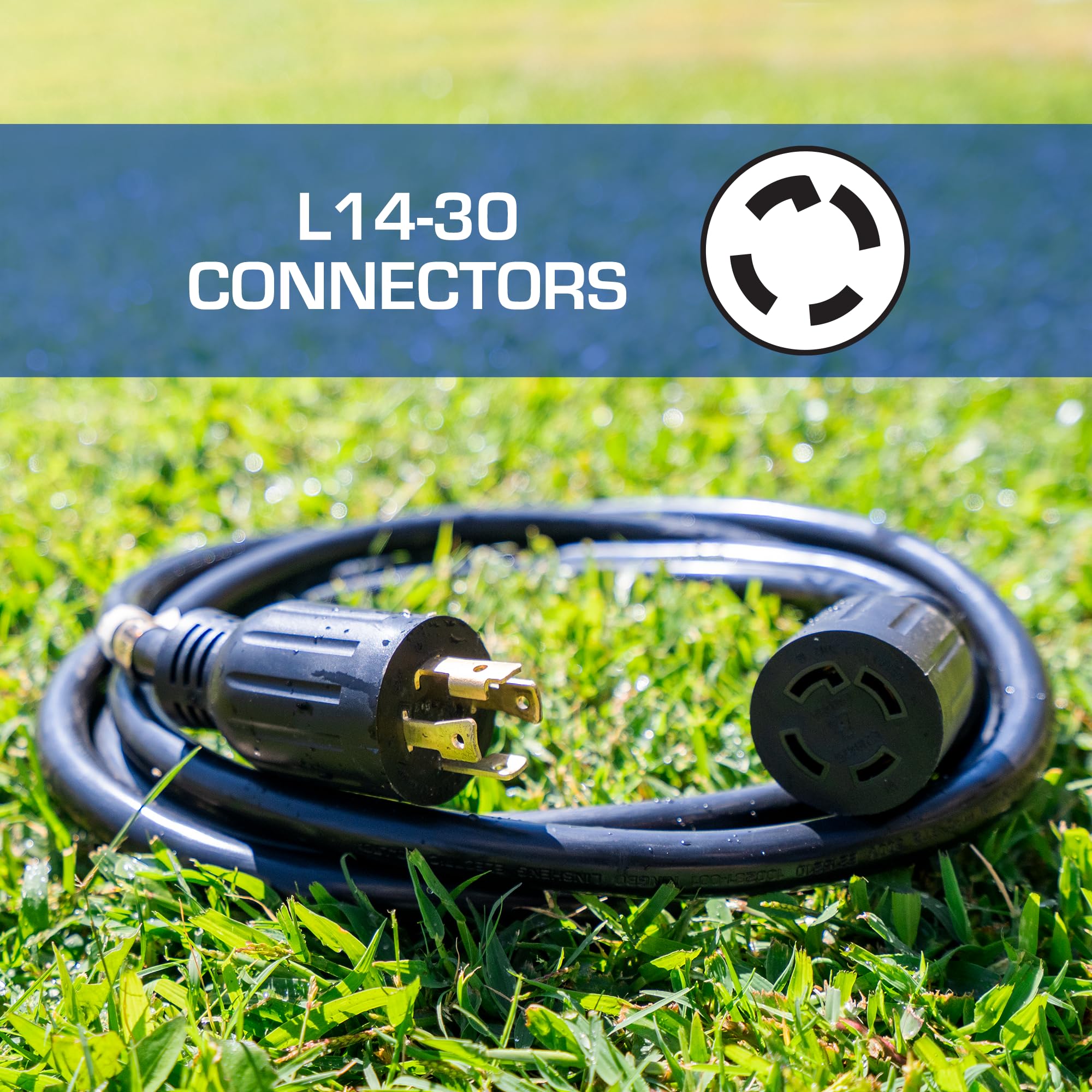 DuroMax XP3050GC 30-Amp 50-Foot 10-Gauge L14-30 Heavy Duty Generator Cord for Home Power Backup, Black
