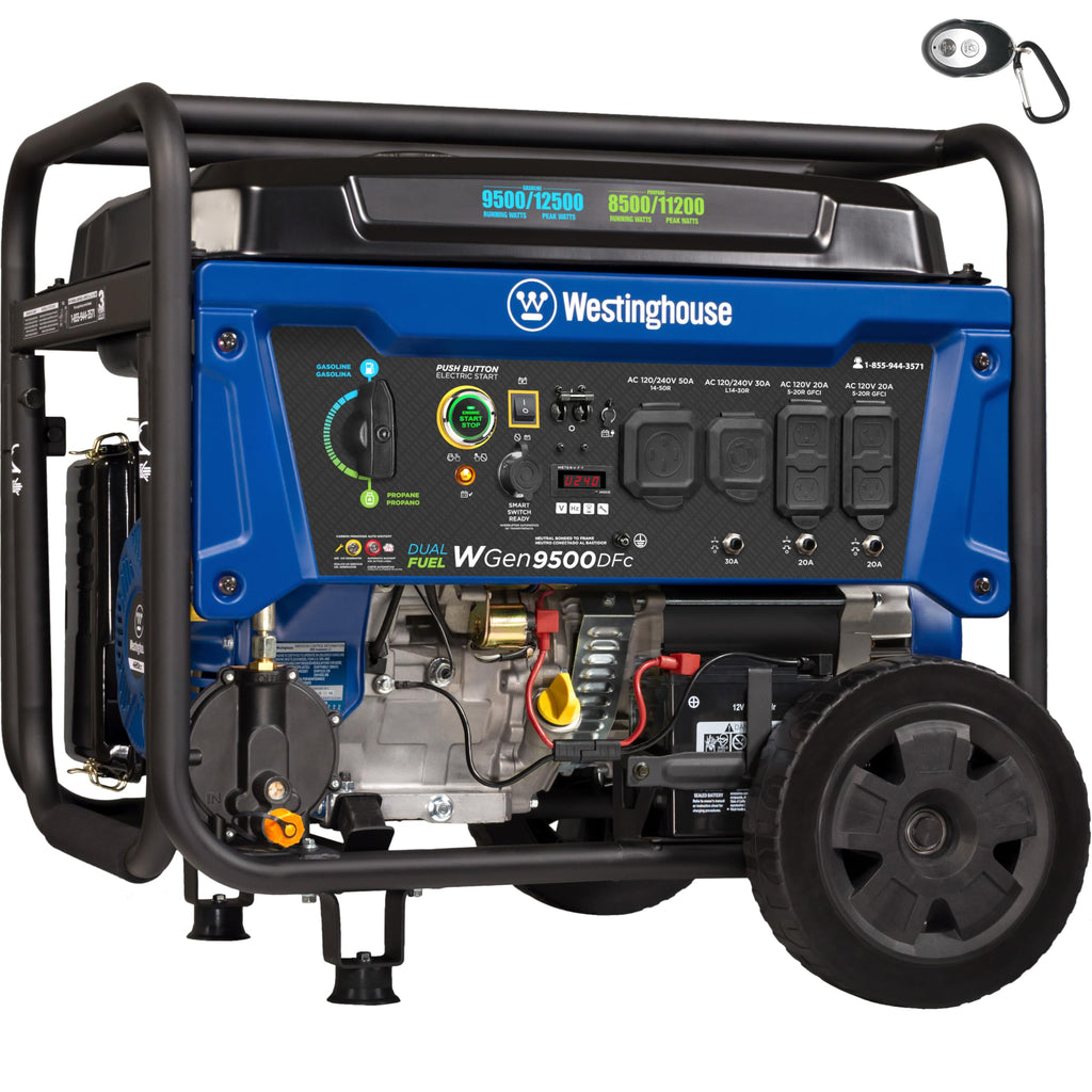 Westinghouse Outdoor Power Equipment 12500 Peak Watt Home Backup Portable Generator, Remote Electric Start with Auto Choke, Transfer Switch Ready 30A & 50A Outlets, Gas Powered