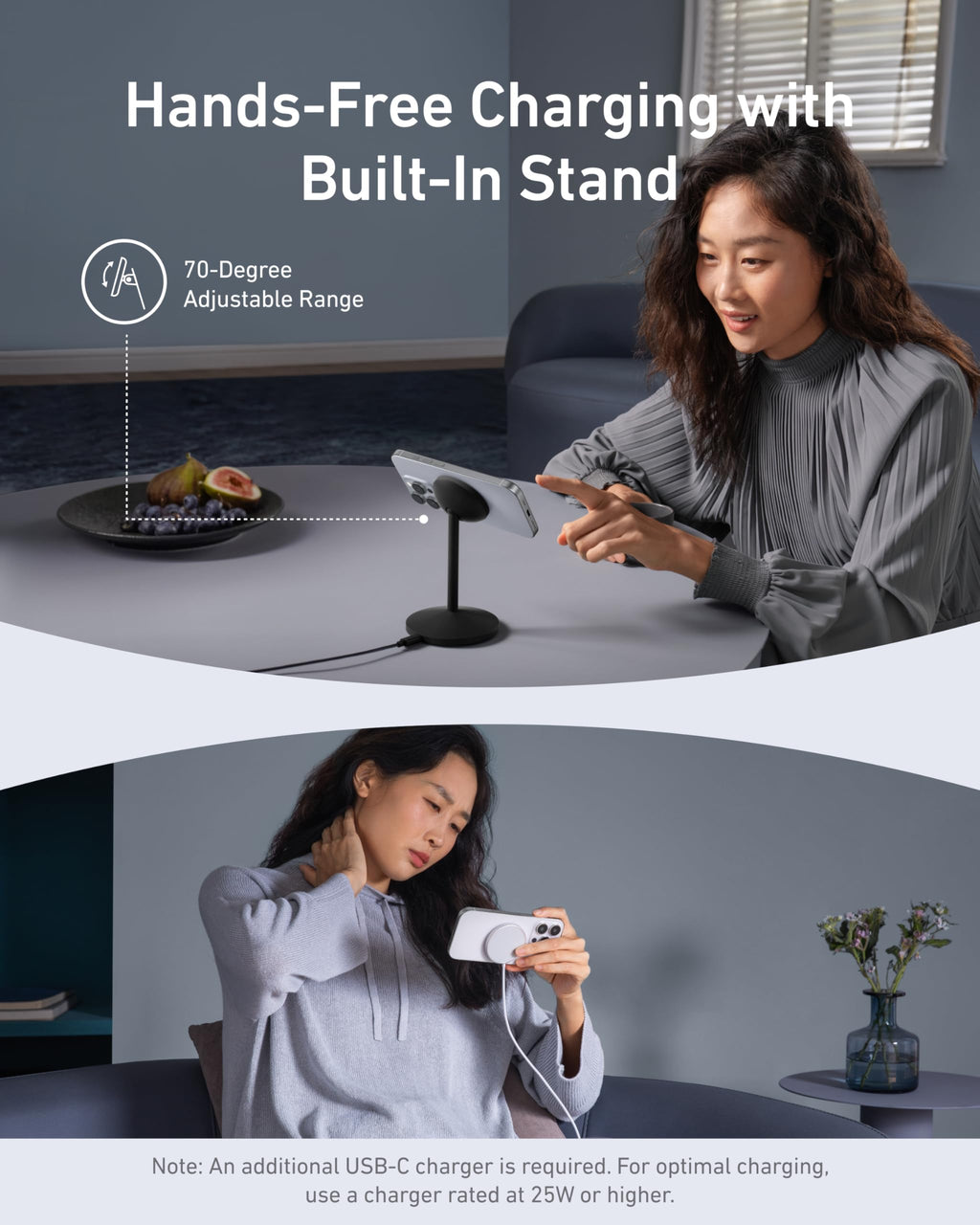 Anker MagGo iPhone 17 MagSafe Charger Compatible Stand, 15W Fast Magnetic Wireless Charging Station, Qi2 Certified 360° Wireless Charger, Magnetic Stand for iPhone 17/16/15/14/13 Series (No Adapter)