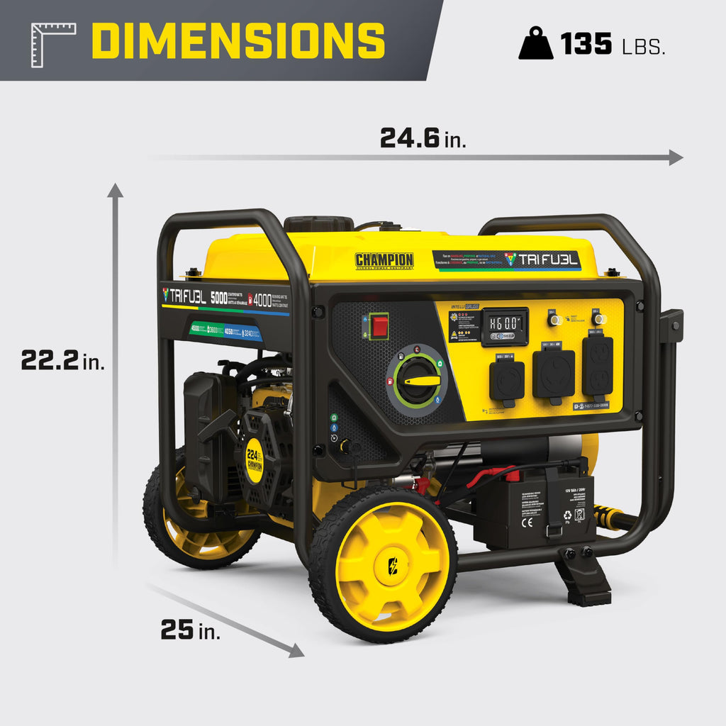 Champion Power Equipment 5000-Watt Electric Start Tri Fuel RV Ready Portable Generator with Free 3-Year Warranty