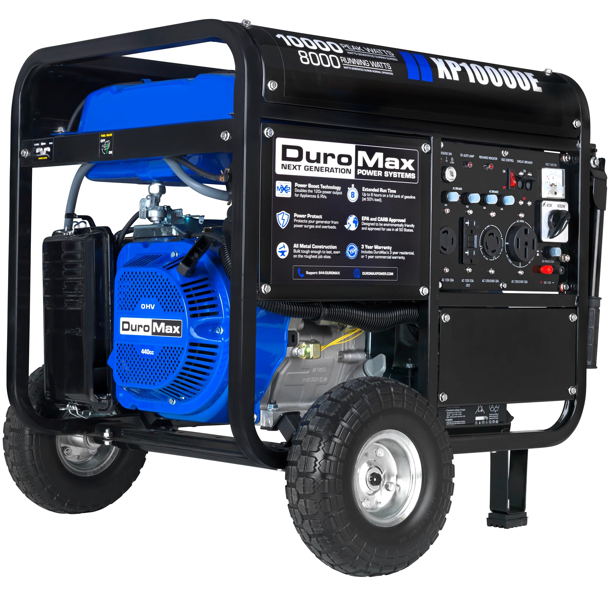 DuroMax XP12000EH 12,000-Watt Dual Fuel Portable Generator – Gas & Propane, Electric Start, Whole Home Backup Power, Transfer Switch Ready, RV & Emergency Ready