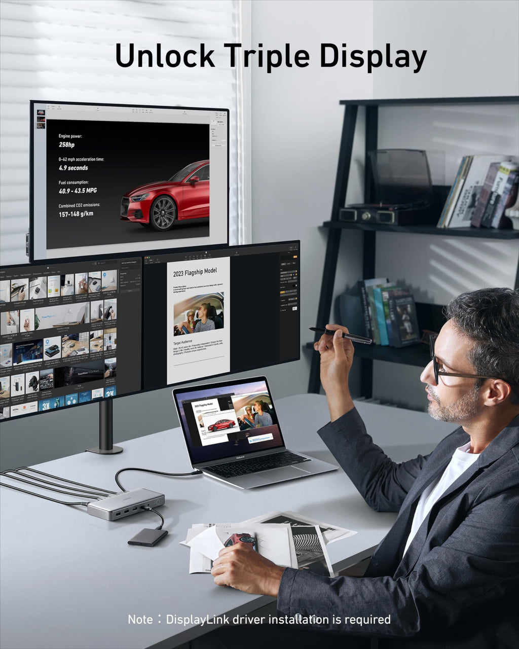 Anker Docking Station (DL6350), 10-Port Triple Display with Displaylink, Docking Station with Dual HDMI and DisplayPort for Windows Laptops, MacBook Air/Pro and More