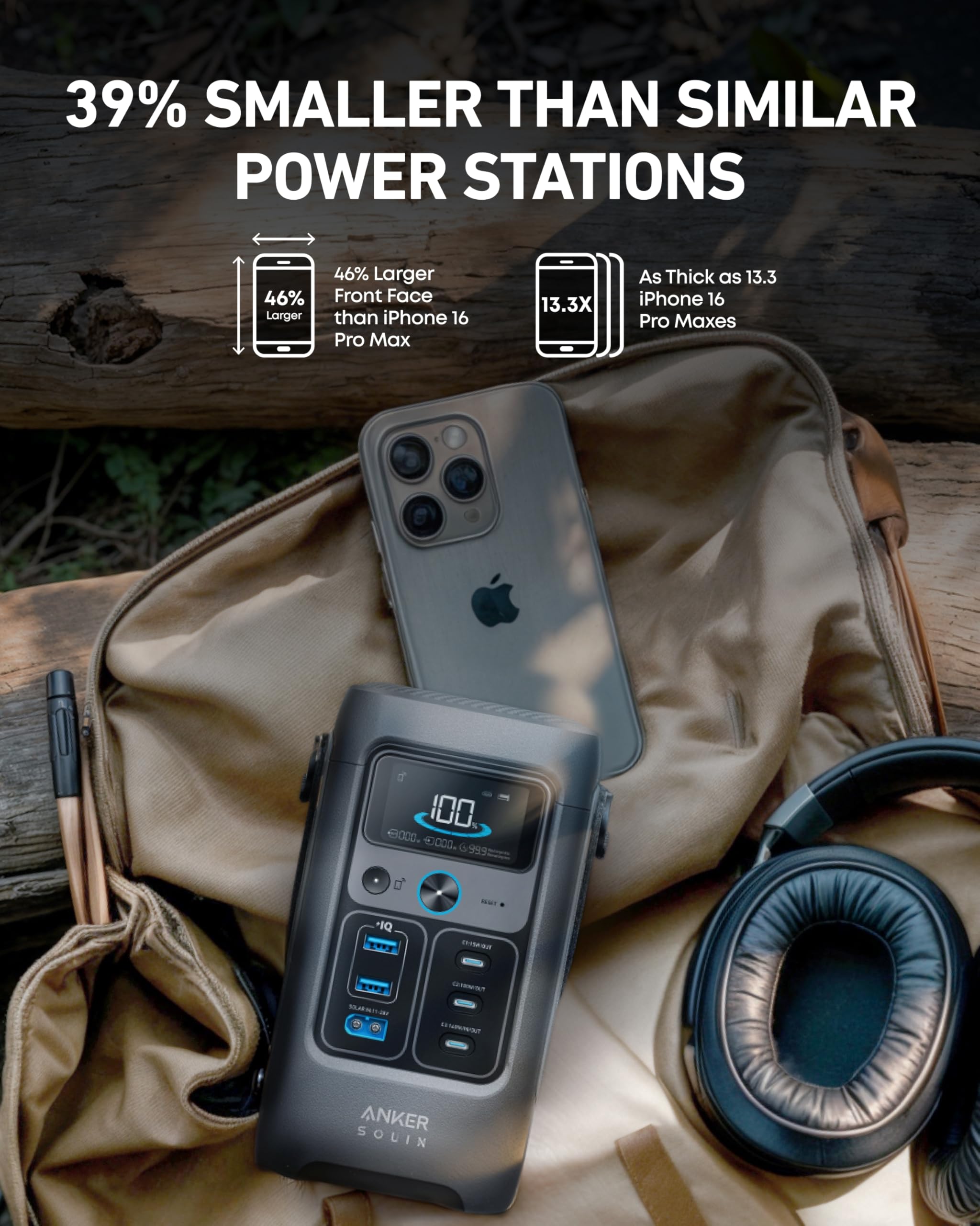 Anker SOLIX C300 DC Power Bank Station and 60W Solar Panel, 288Wh Portable Power Station, LiFePO4 Battery, 300W Solar Generator, for Outdoor, Camping, Traveling, and Emergencies