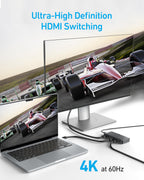 Anker HDMI Switch, 4K@60Hz HDMI Switcher, 4 in 1 Out with Smooth Finish, Supports HDR/3D/Dolby/DTS, Compatible with Laptops,PC,Xbox,PS5/PS4,Projector(Charger and Remote Control Batteries Not Included)