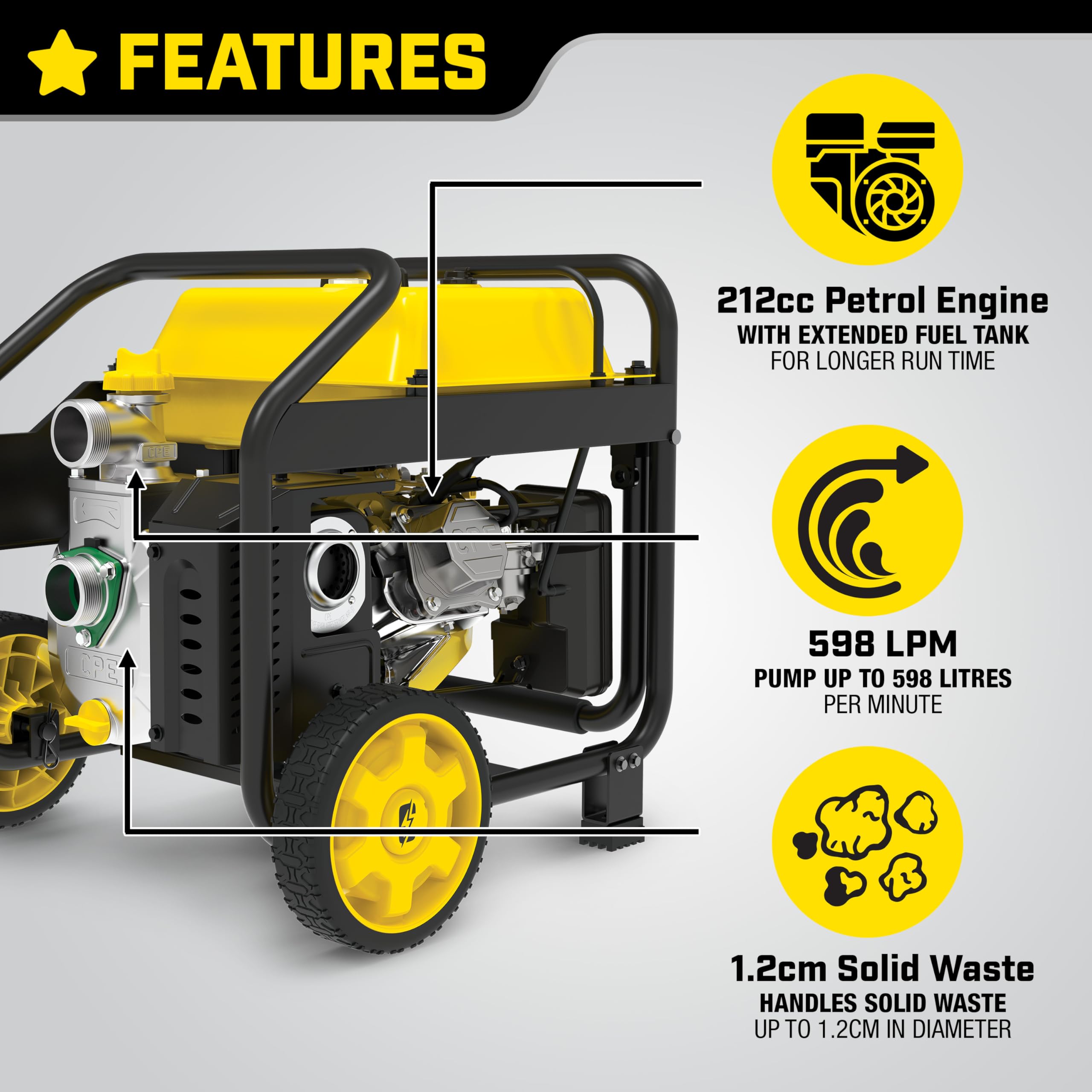 Champion Power Equipment 2-Inch Gas-Powered Semi-Trash Water Transfer Pump with Hose and Wheel Kit