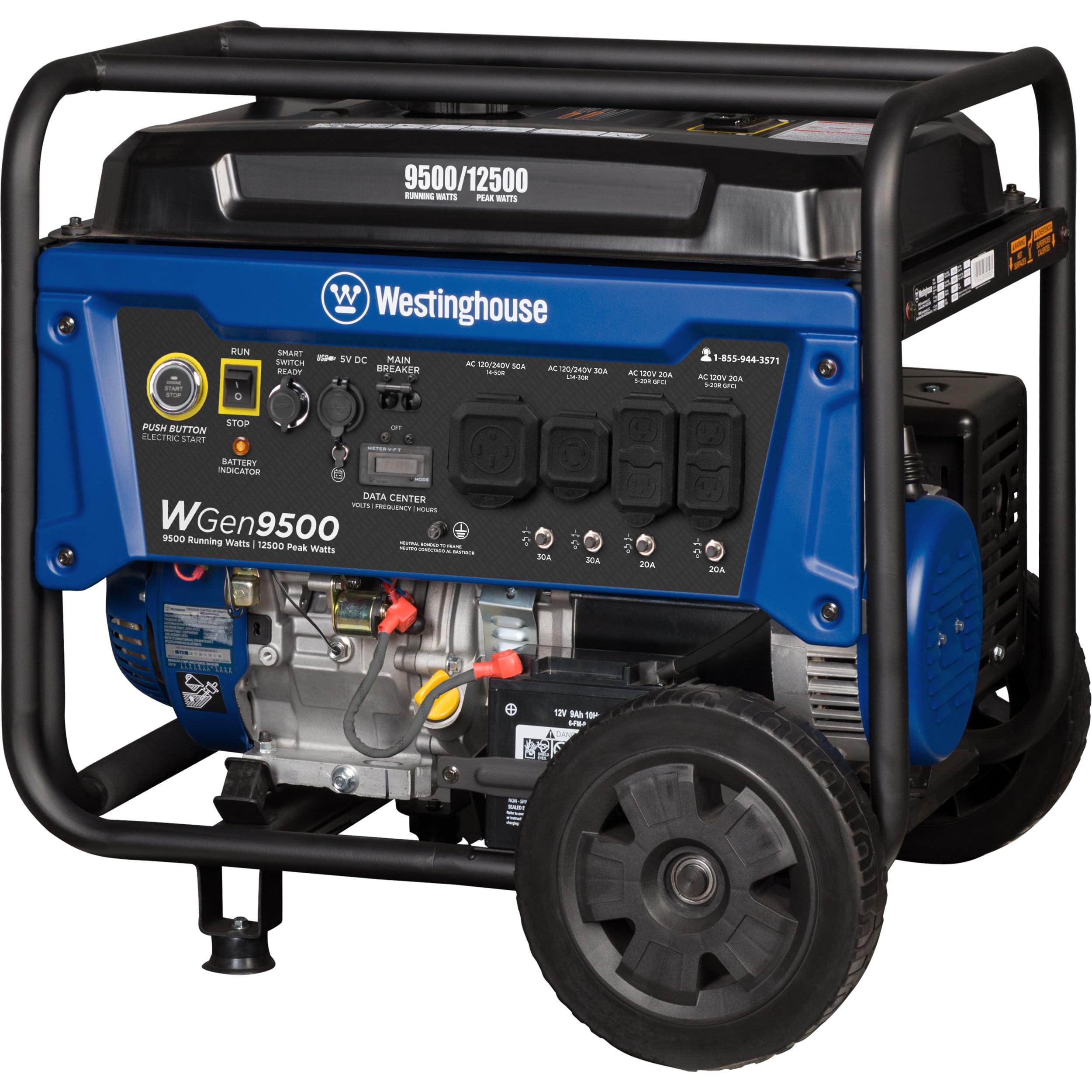 Westinghouse Outdoor Power Equipment 12500 Peak Watt Home Backup Portable Generator, Remote Electric Start with Auto Choke, Transfer Switch Ready 30A & 50A Outlets, Gas Powered