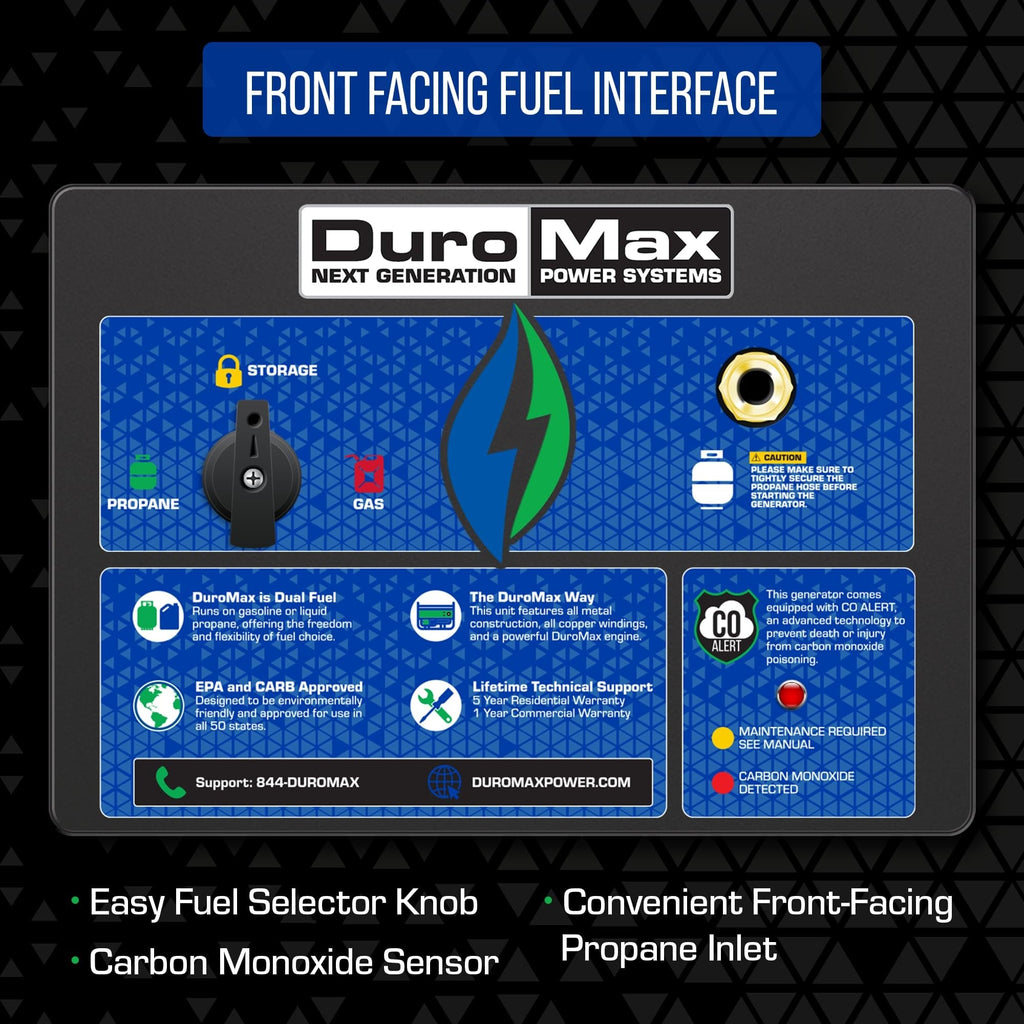 DuroMax XP12000HX 12,000-Watt Dual Fuel Portable Generator - Gas & Propane, Electric Start, Whole Home Power Backup, Transfer Switch Ready, RV & Emergency Ready
