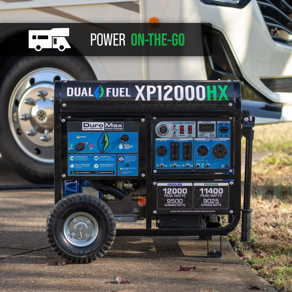 DuroMax XP13000HX 13,000-Watt Dual Fuel Portable Generator - Gas & Propane, Electric Start, Whole Home Power Backup, Transfer Switch Ready, RV & Emergency Ready