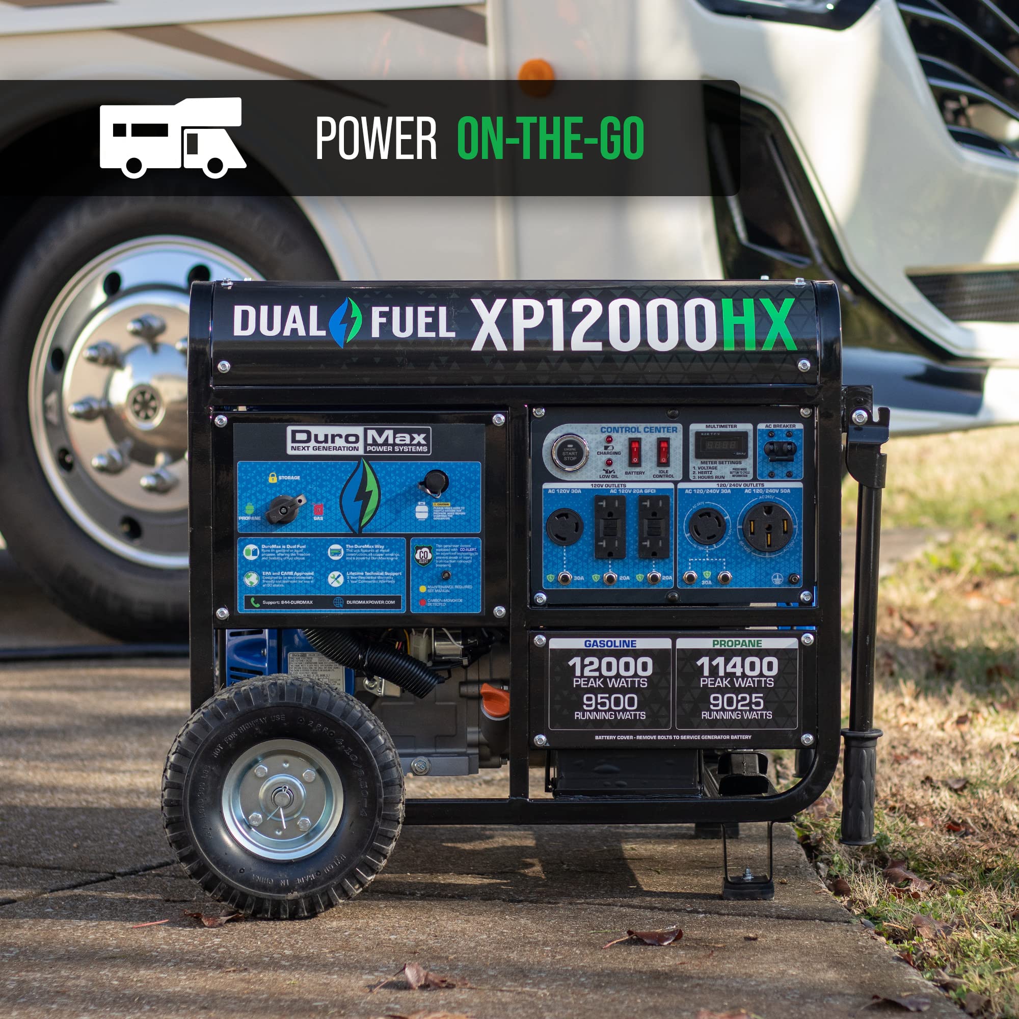 DuroMax XP13000HX 13,000-Watt Dual Fuel Portable Generator - Gas & Propane, Electric Start, Whole Home Power Backup, Transfer Switch Ready, RV & Emergency Ready