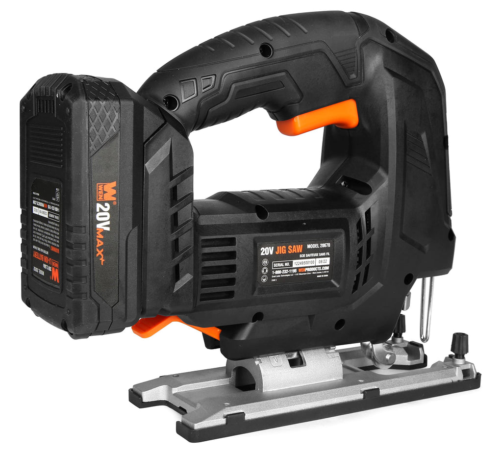 WEN 33606 6.6-Amp Variable Speed Orbital Jig Saw with Laser and LED Light,Black, Silver