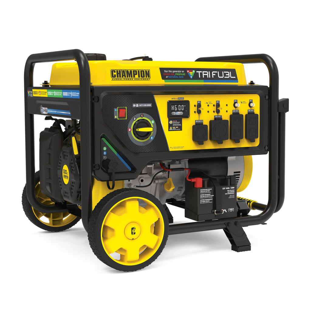 Champion Power Equipment 12,500-Watt Electric Start Tri Fuel Home Backup Portable Generator with Free 3-Year Warranty