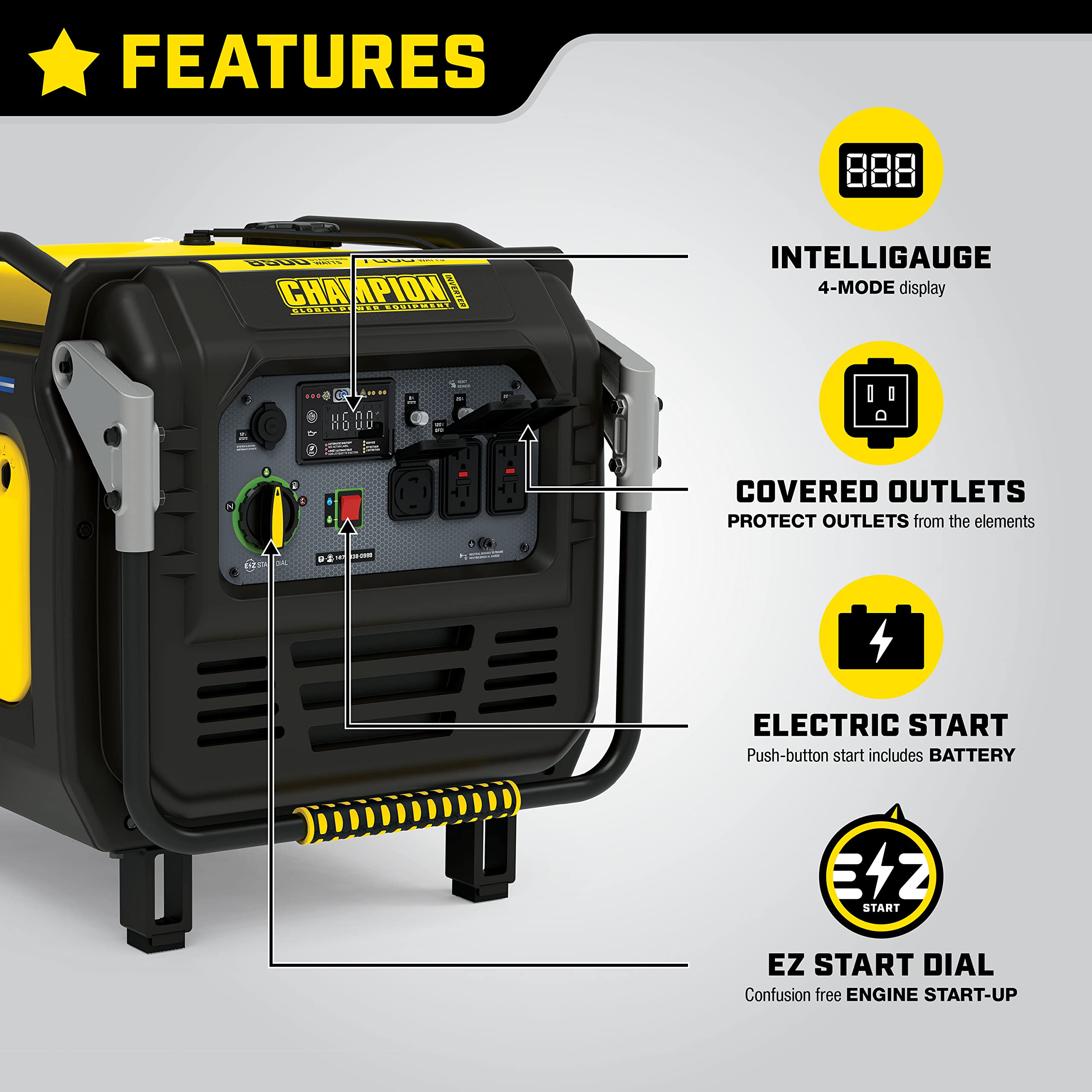 Champion Power Equipment 8500-Watt Electric Start Dual Fuel Home Backup Portable Inverter Generator with Quiet Technology and CO Shield
