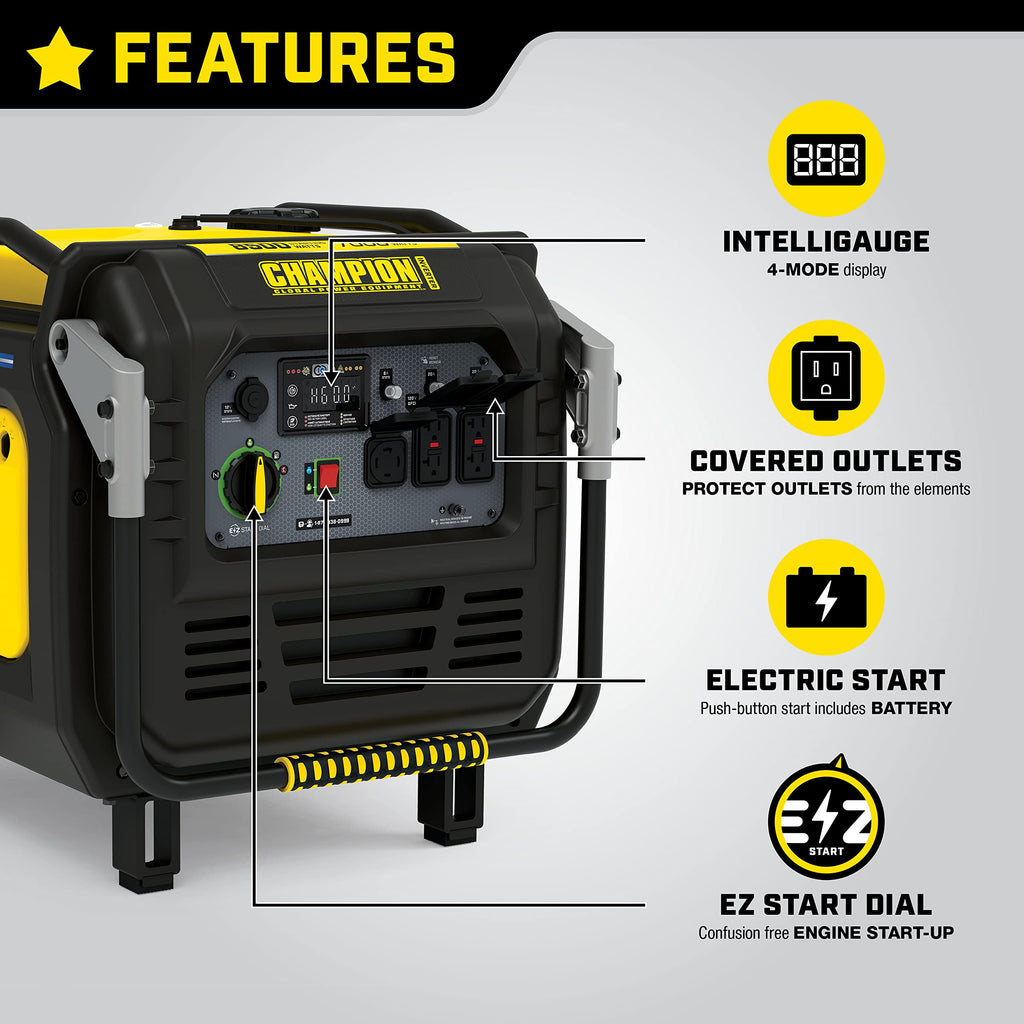 Champion Power Equipment 8500-Watt Electric Start Dual Fuel Home Backup Portable Inverter Generator with Quiet Technology and CO Shield