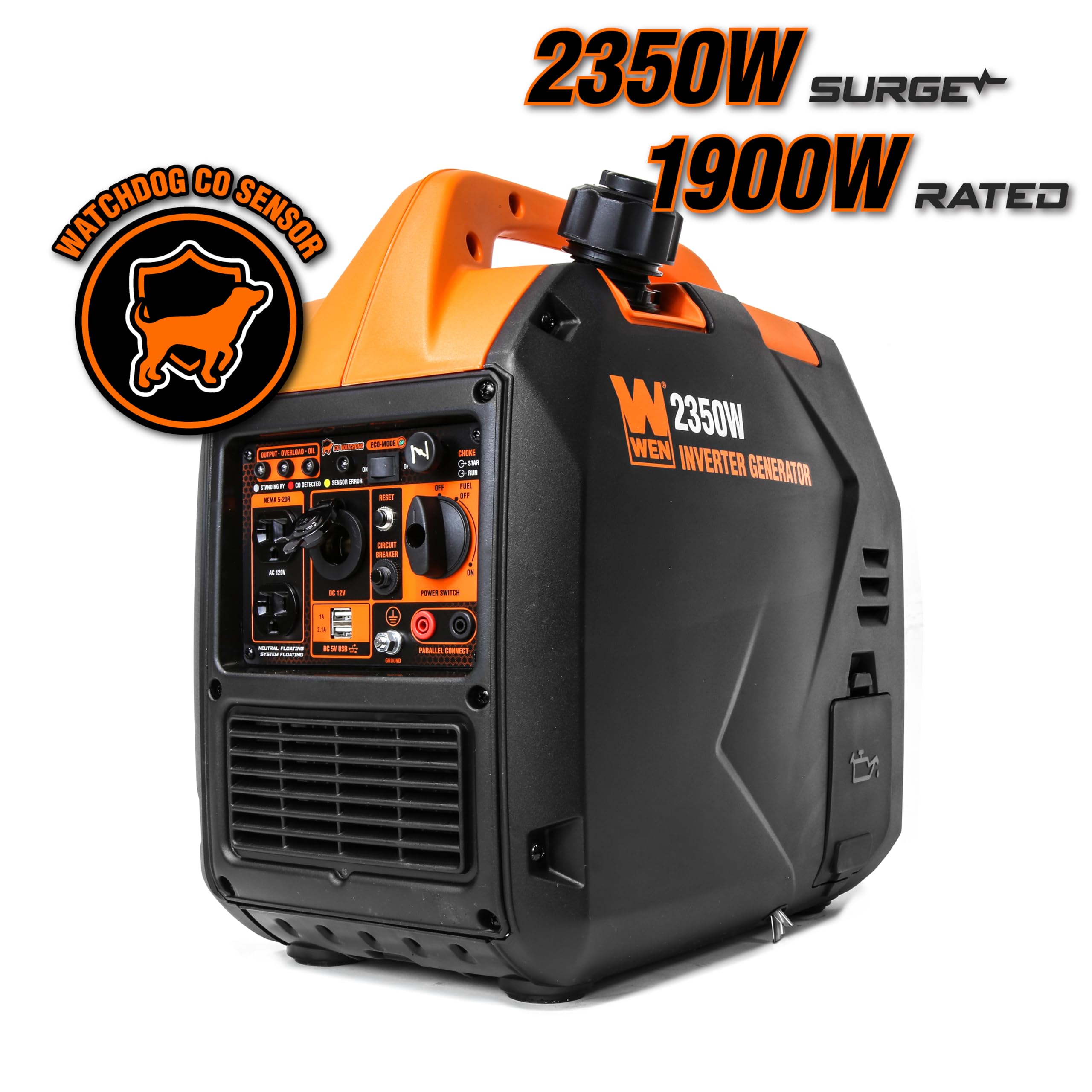 WEN 56235iX 2350-Watt Portable Inverter Generator with Fuel Shut Off and CO Sensor, Black