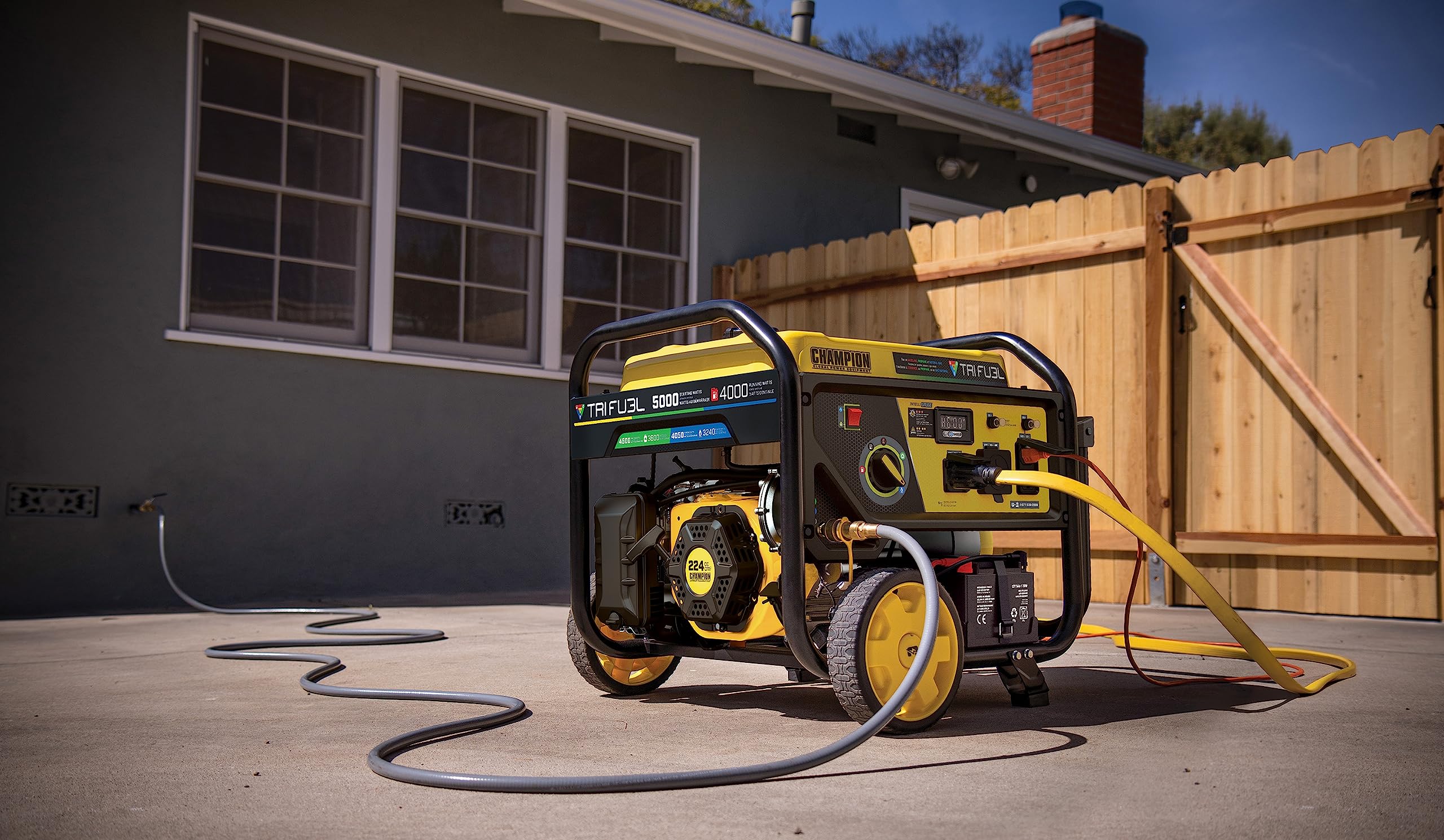 Champion Power Equipment 5000-Watt Electric Start Tri Fuel RV Ready Portable Generator with Free 3-Year Warranty