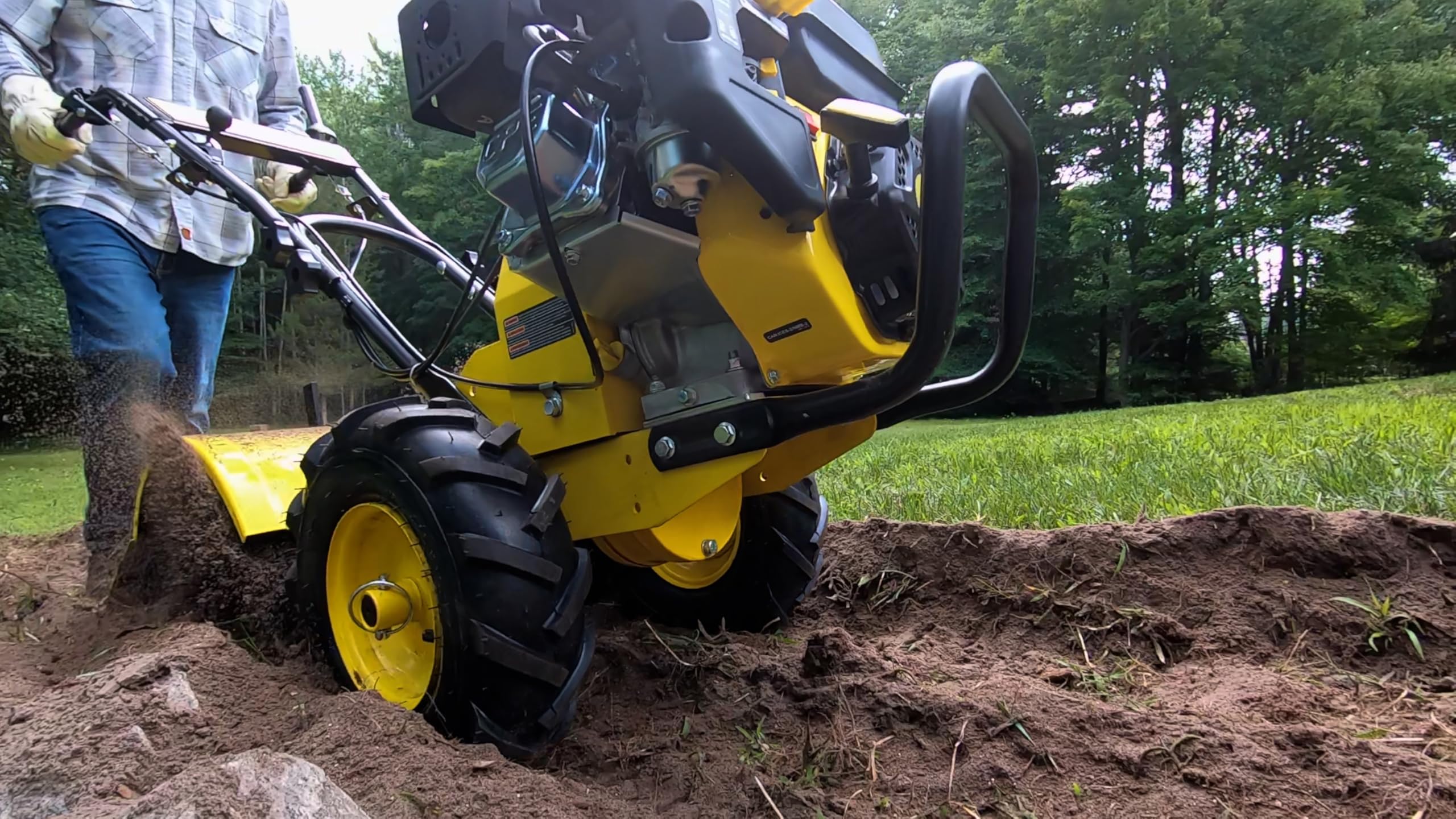 Champion Power Equipment 19-Inch Counter Rotating Rear Tine Tiller with Self-Propelled Agricultural Tires