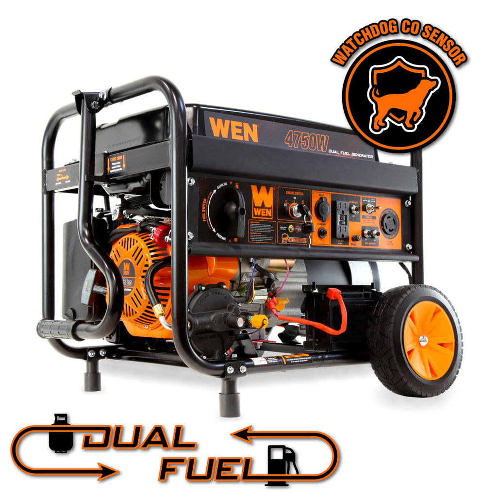 WEN 4,750-Watt 120V/240V Dual Fuel Portable Generator with Wheel Kit and Electric Start (DF475T)