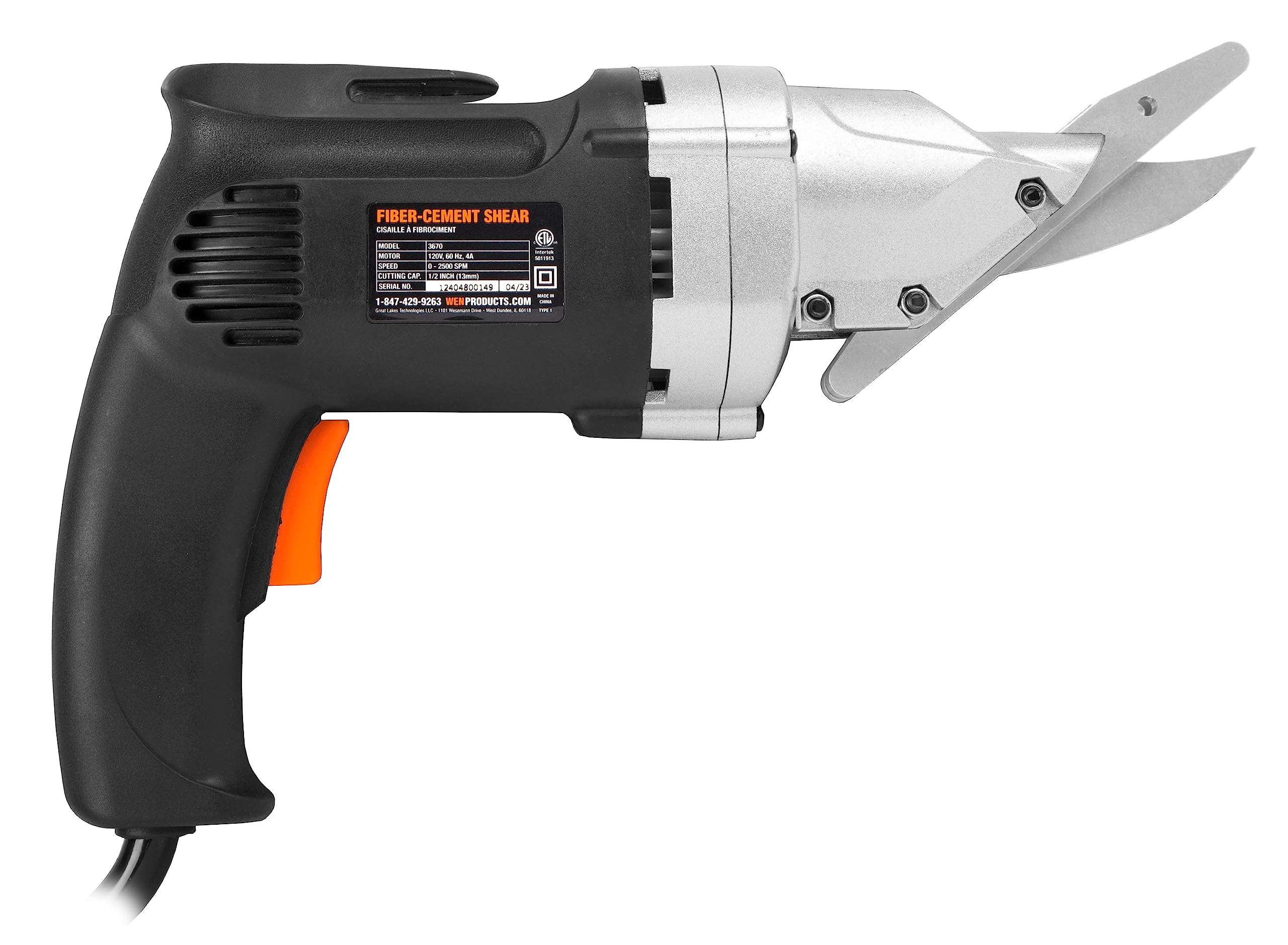 WEN Cordless Metal Shear, Variable Speed with 20V Max 2.0 Ah Lithium-Ion Battery and Charger (20314)