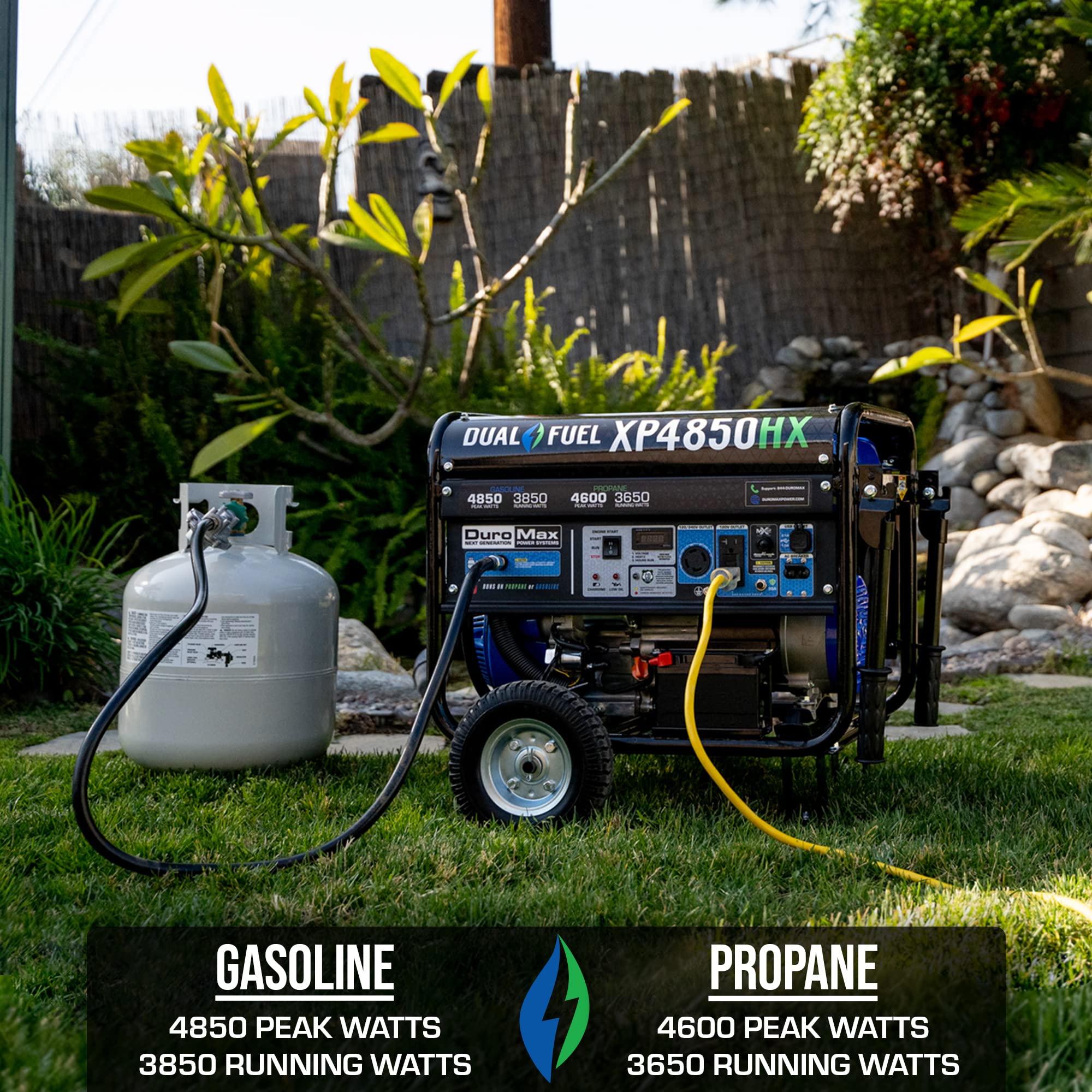 DuroMax XP4850HX Dual Fuel Portable Generator-4850 Watt Gas or Propane Powered Electric Start w/CO Alert, 50 State Approved, Blue