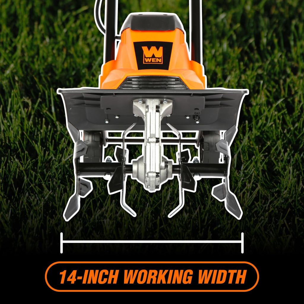WEN 20V Max Cordless 14-Inch Brushless Electric Tiller with Two 4.0 Ah Batteries and Dual-Port Charger (20724)